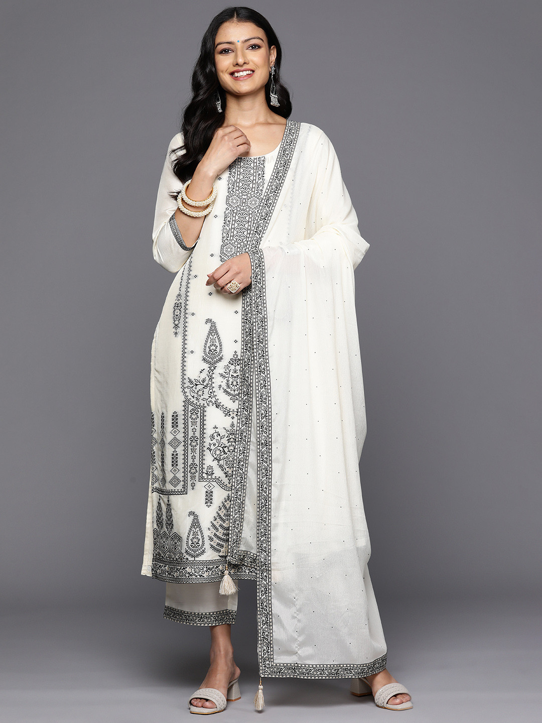 

Libas Woven Design Kurta With Trousers & Dupatta, Off white