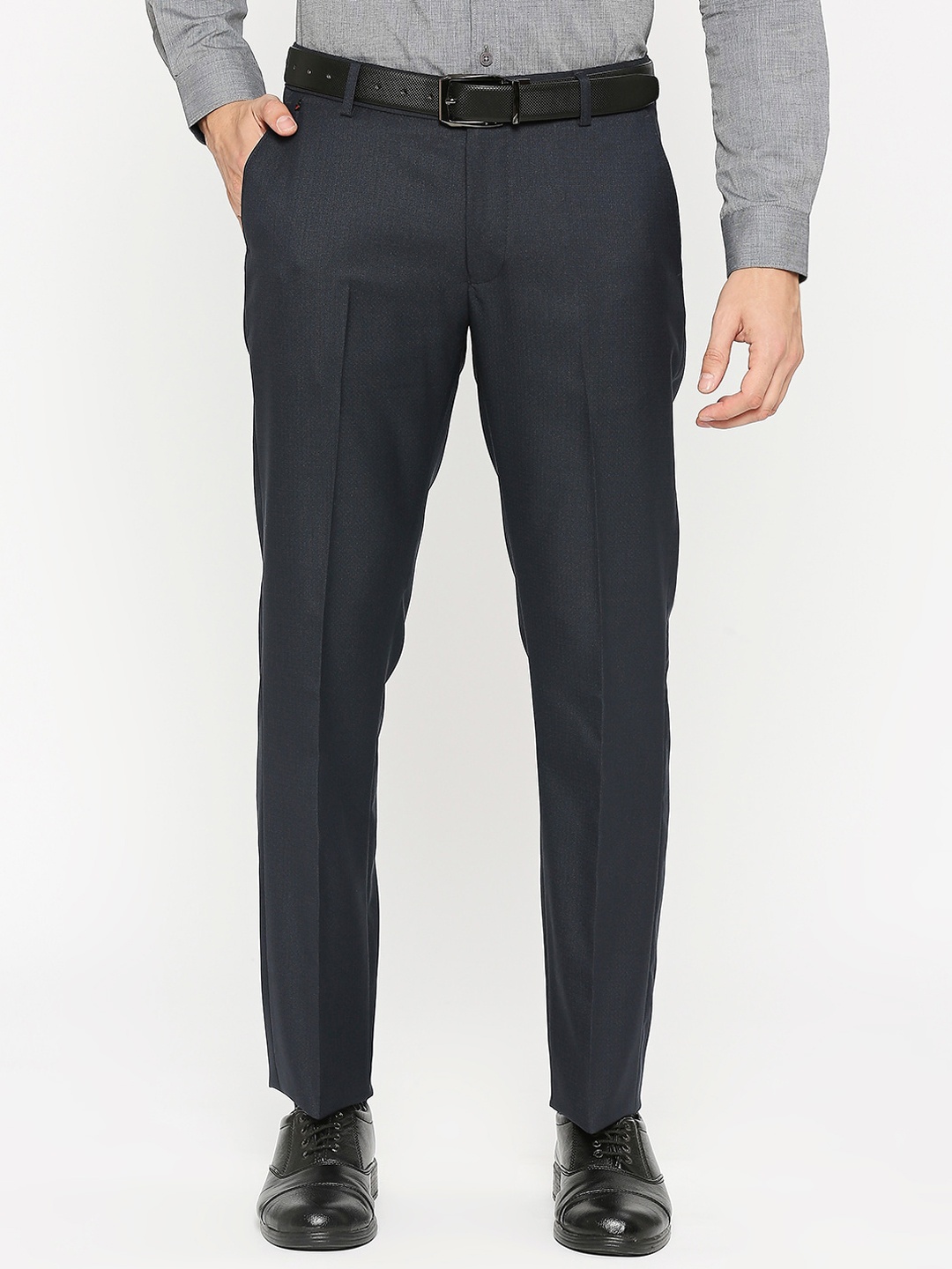 

Solemio Men Mid-rise Regular Fit Formal Trousers, Navy blue