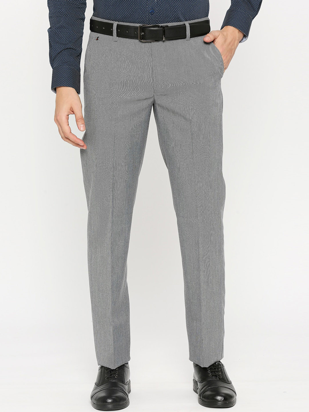

Solemio Men Mid-Rise Textured Formal Trousers, Grey