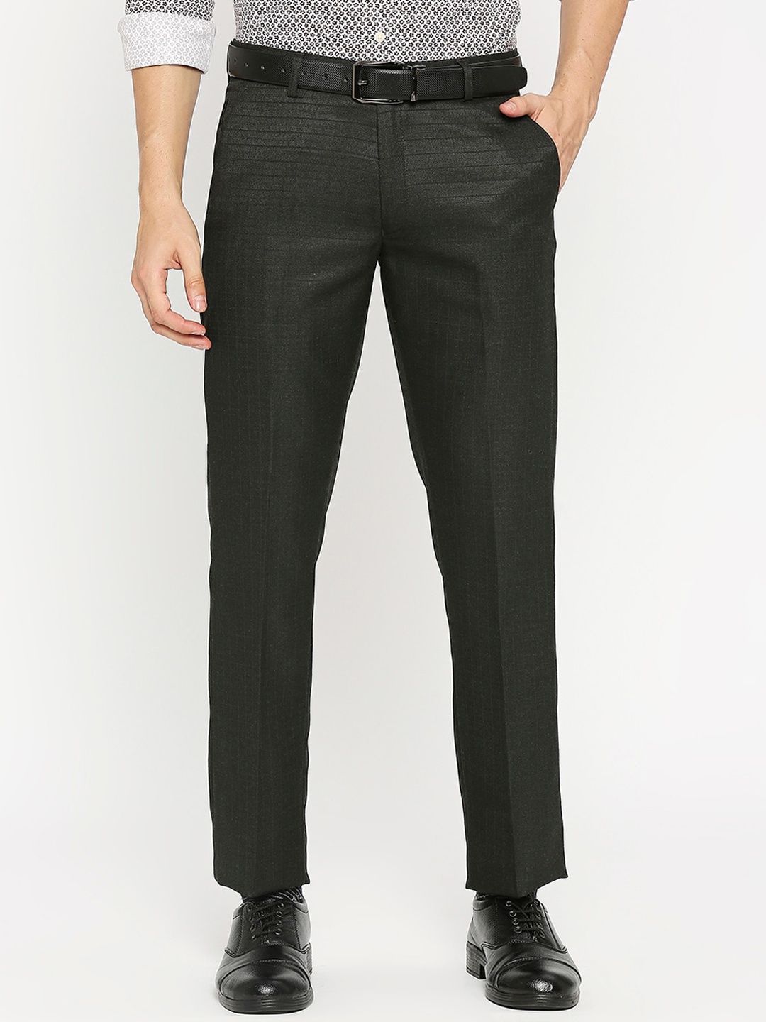 

Solemio Men Mid-Rise Textured Formal Trousers, Black