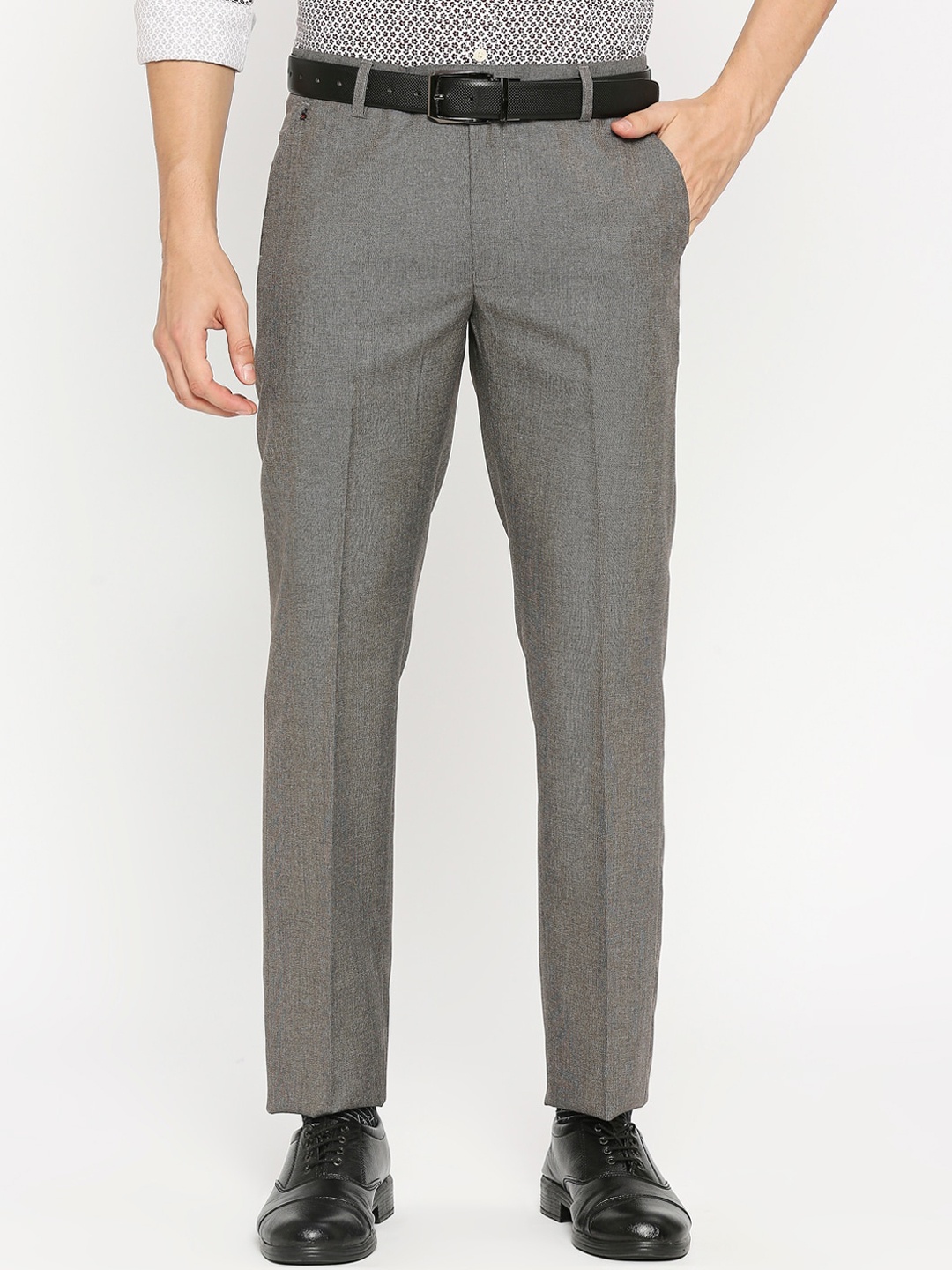 

Solemio Men Textured Self Design Formal Trousers, Beige