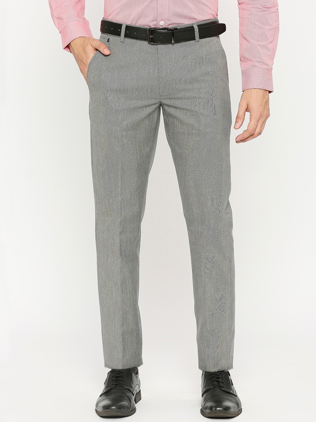 

Solemio Men Textured Self Design Formal Trousers, Grey