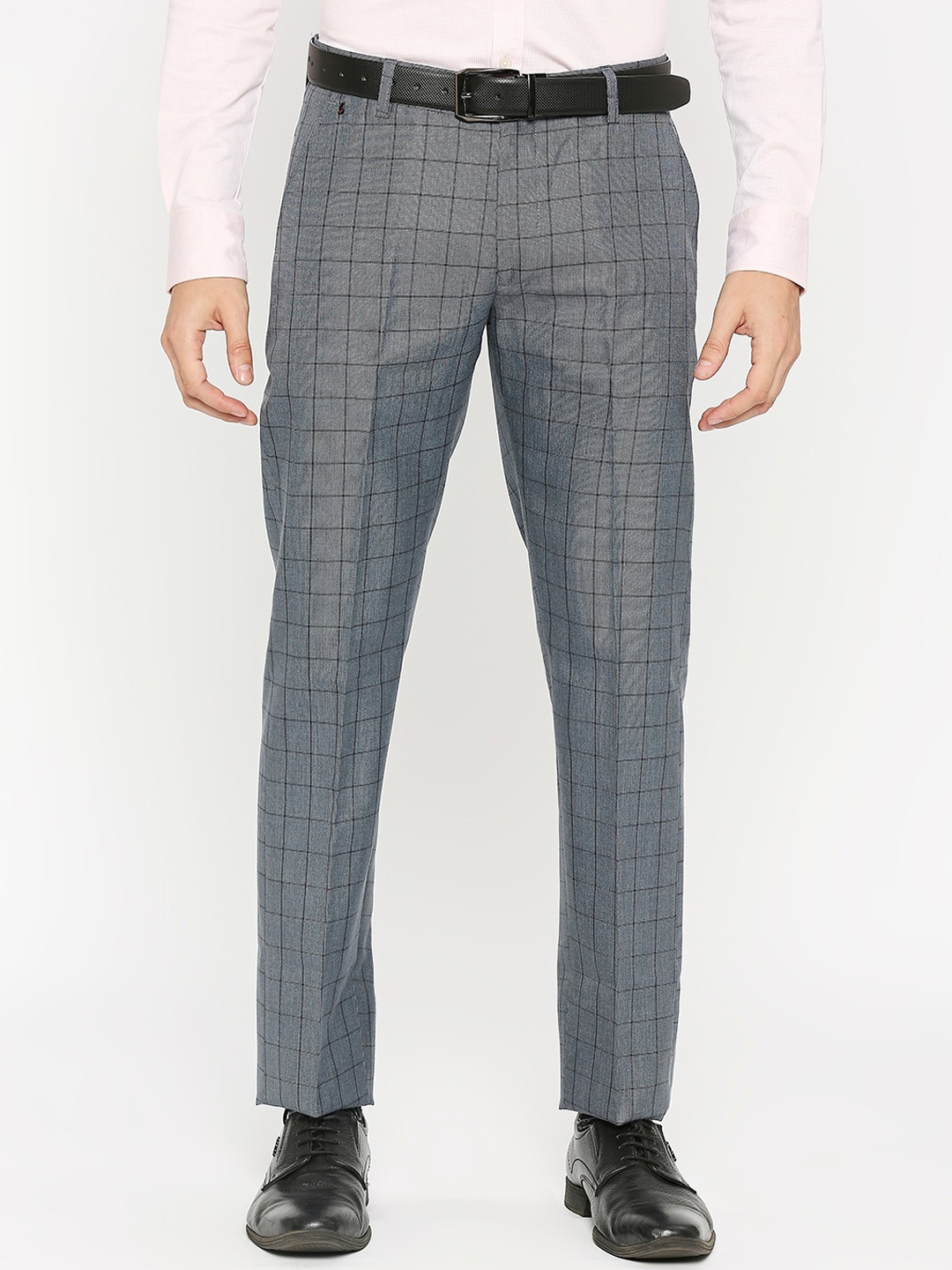 

Solemio Men Checked Formal Trousers, Grey