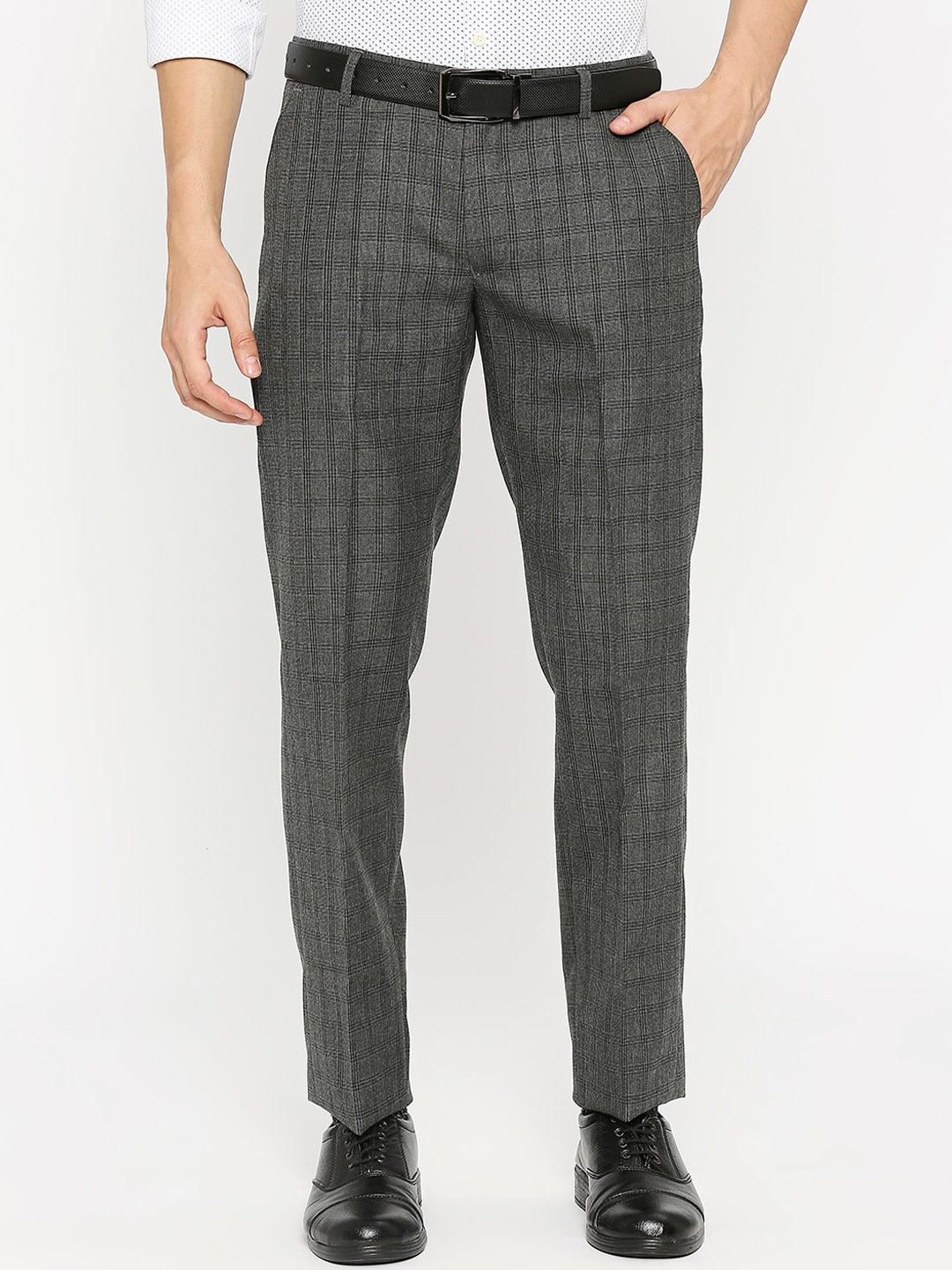 

Solemio Men Mid-Rise Checked Formal Trousers, Charcoal