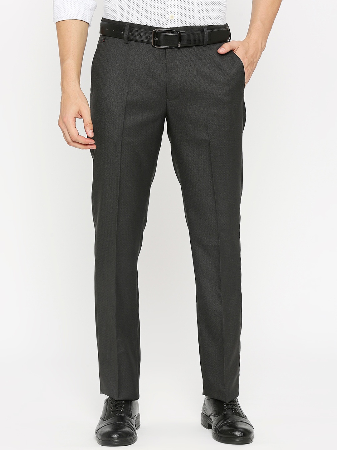 

Solemio Men Mid-Rise Textured Formal Trousers, Black