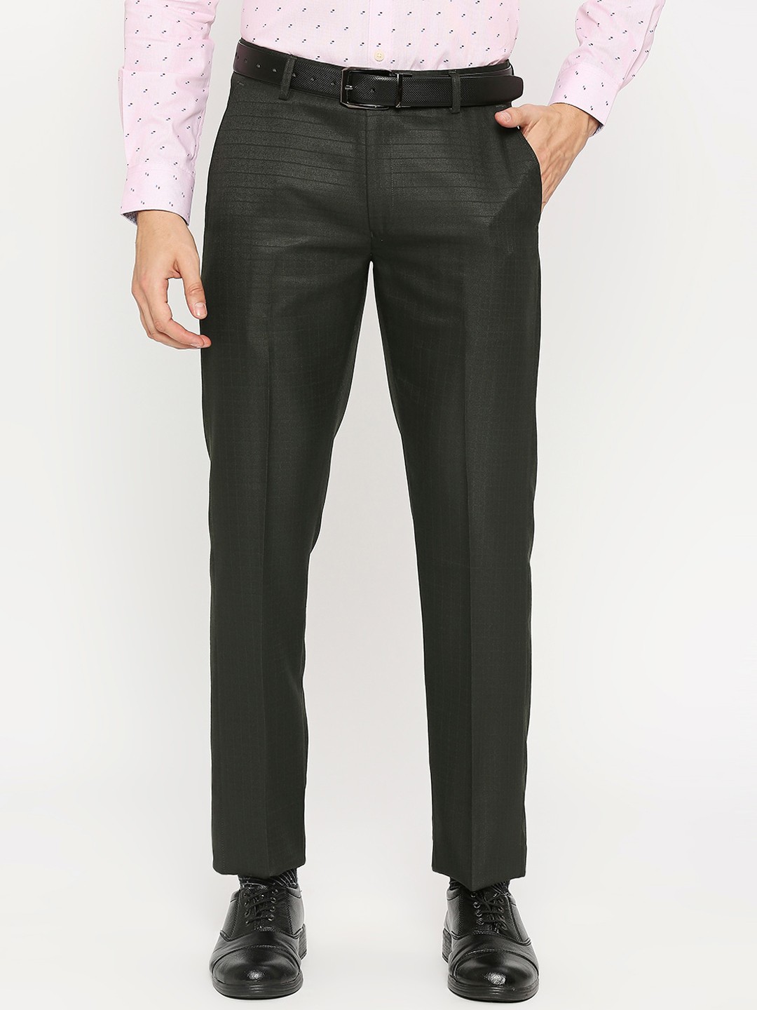 

Solemio Men Mid-Rise Textured Formal Trousers, Green
