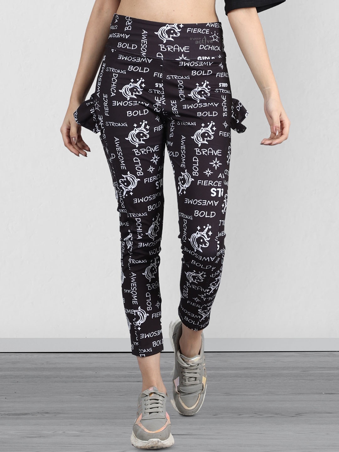

DChica Women Printed High-Rise Tights, Black
