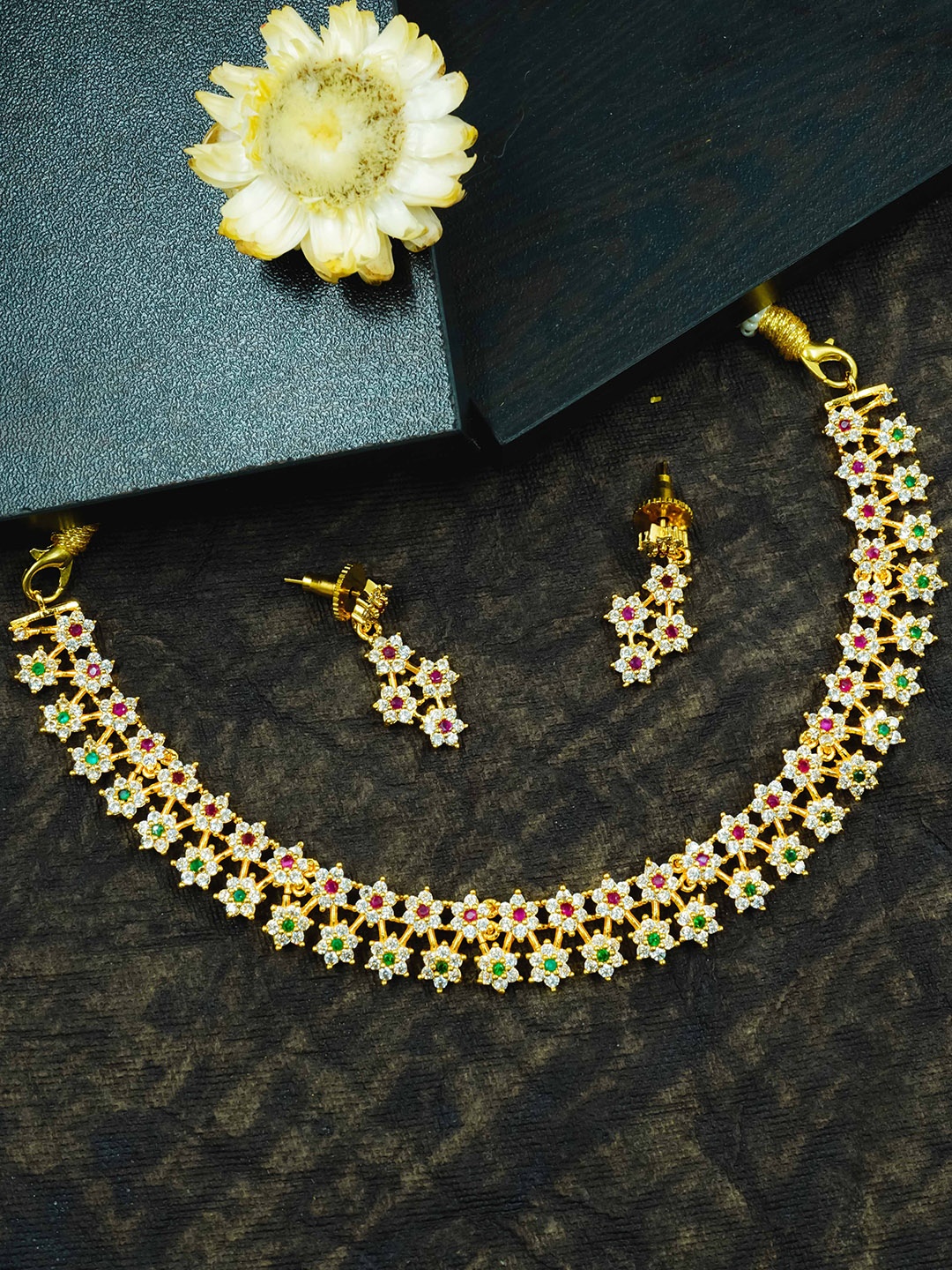 

GRIIHAM Gold-Plated CZ Stone-Studded Jewellery Set