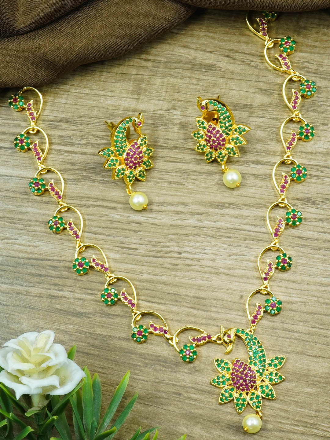 

GRIIHAM Gold-Plated CZ Stone-Studded Jewellery Set
