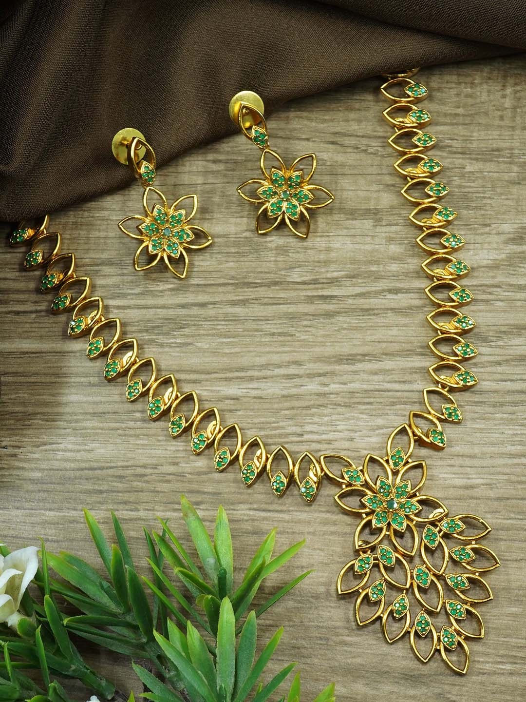 

GRIIHAM Gold-Plated CZ-Studded Brass Jewellery Set
