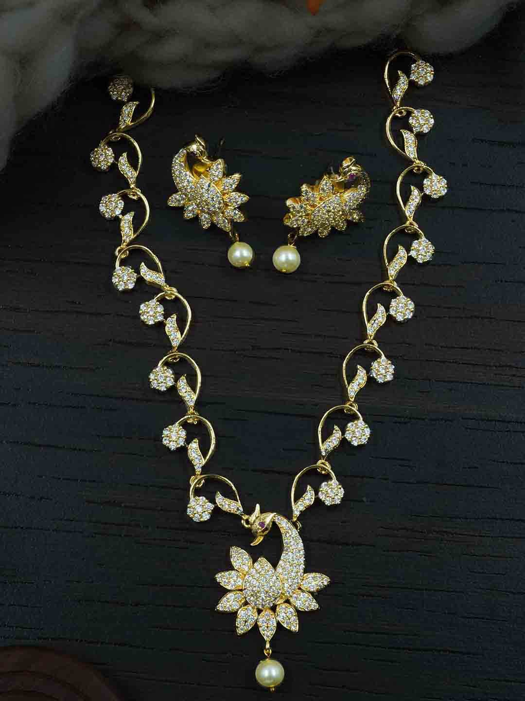 

GRIIHAM Gold-Plated AD-Studded & Pearl Beaded Jewellery Set
