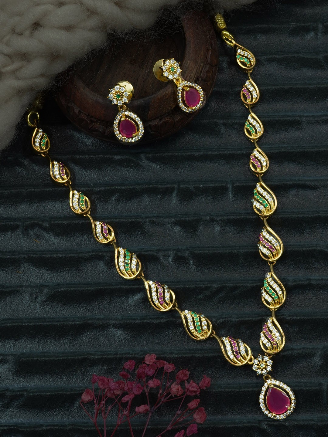 

GRIIHAM Gold-Plated CZ-Studded Jewellery Set