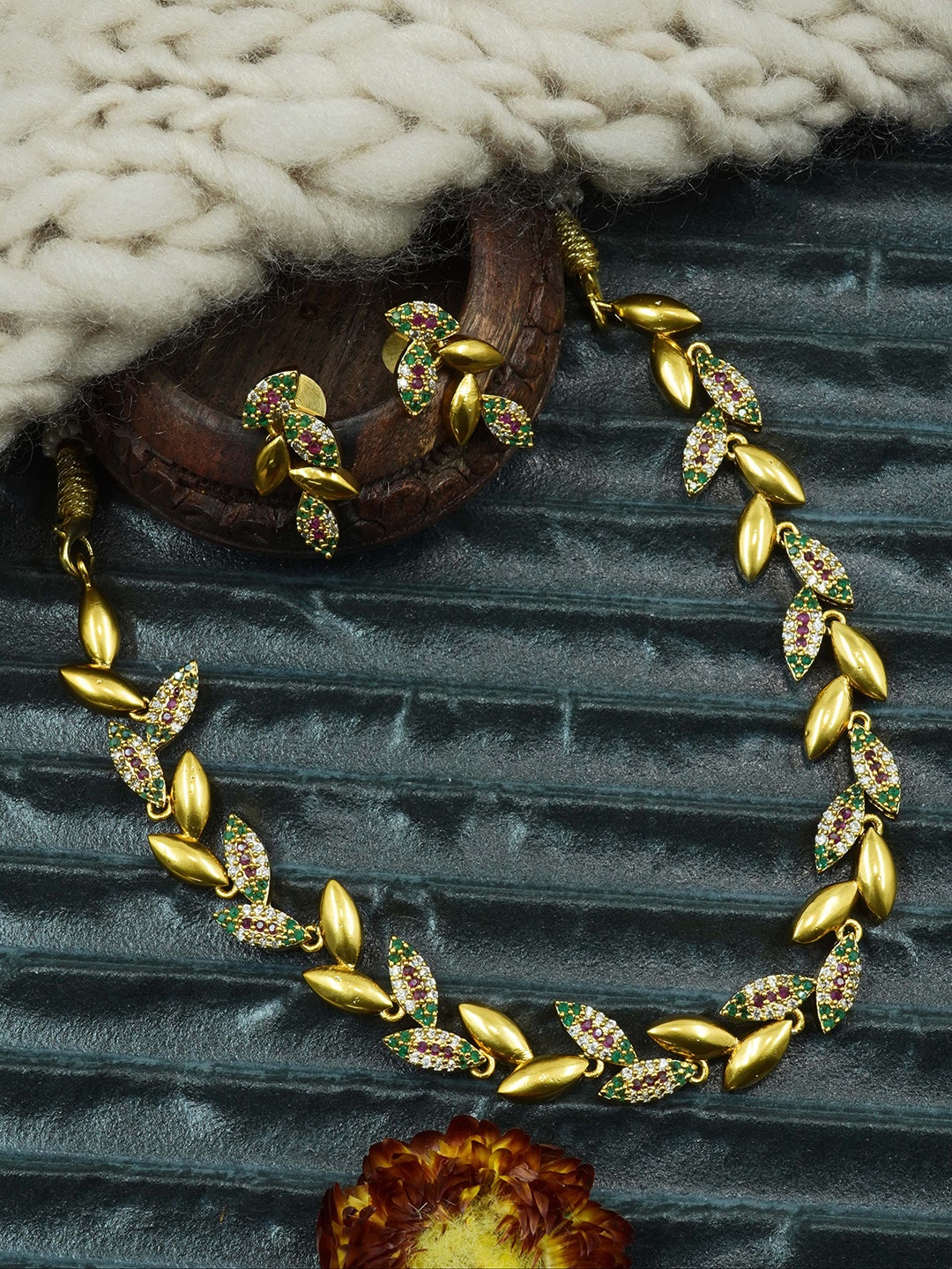 

GRIIHAM Gold-Plated CZ Stone-Studded Jewellery Set