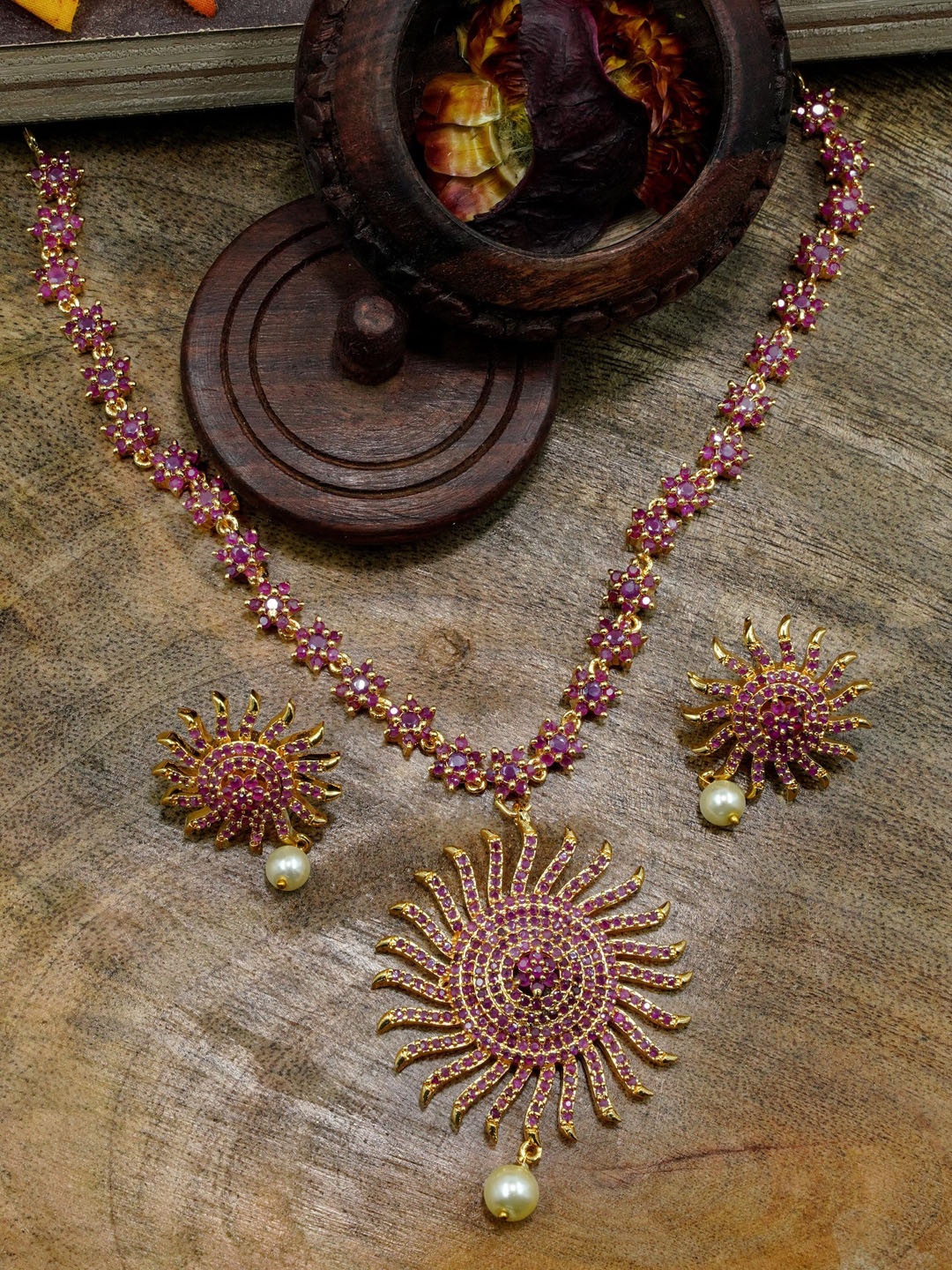 

GRIIHAM Gold-Plated CZ Stone-Studded Jewellery Set