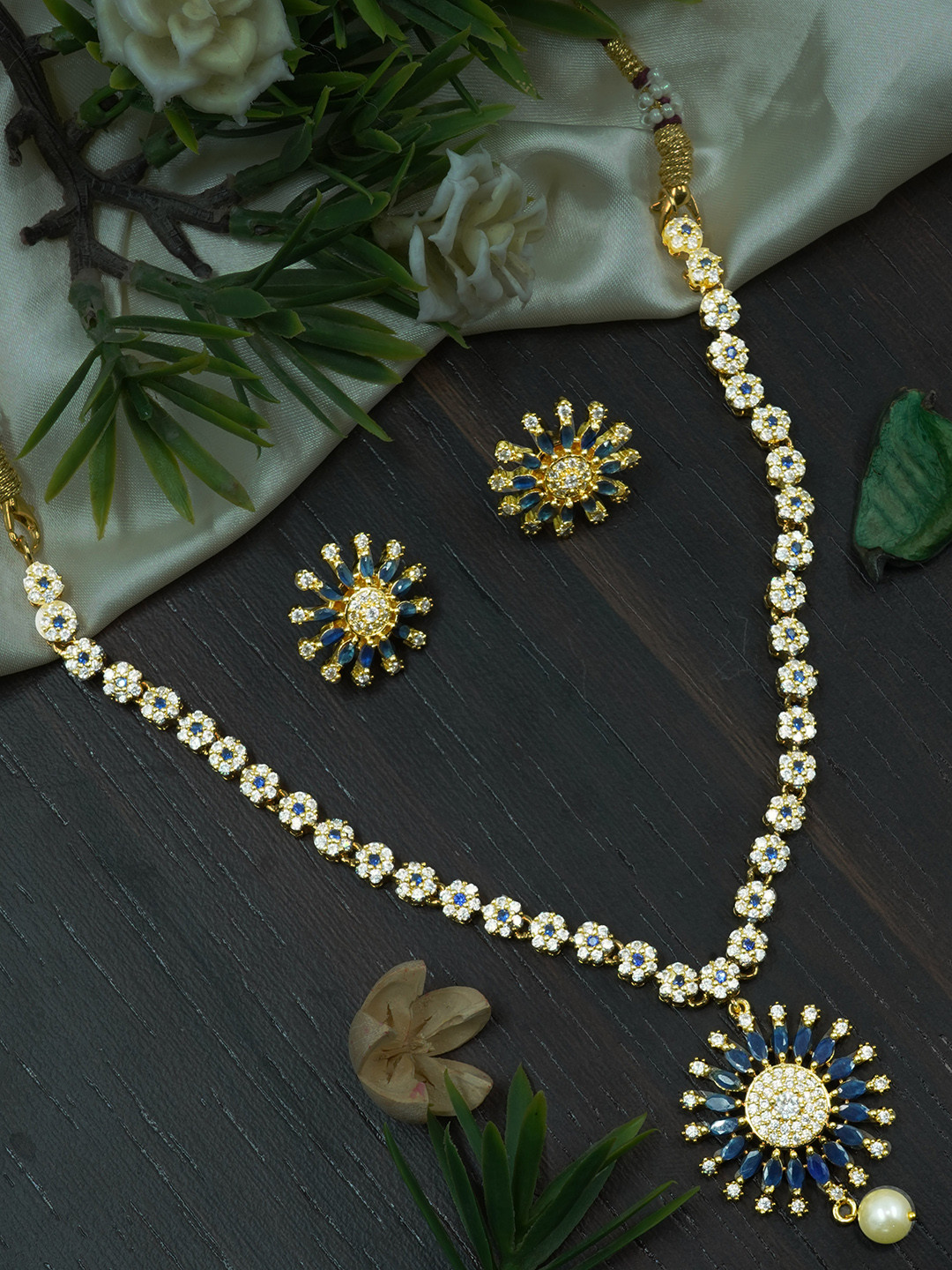 

GRIIHAM Gold-Plated CZ Stone-Studded Jewellery Set