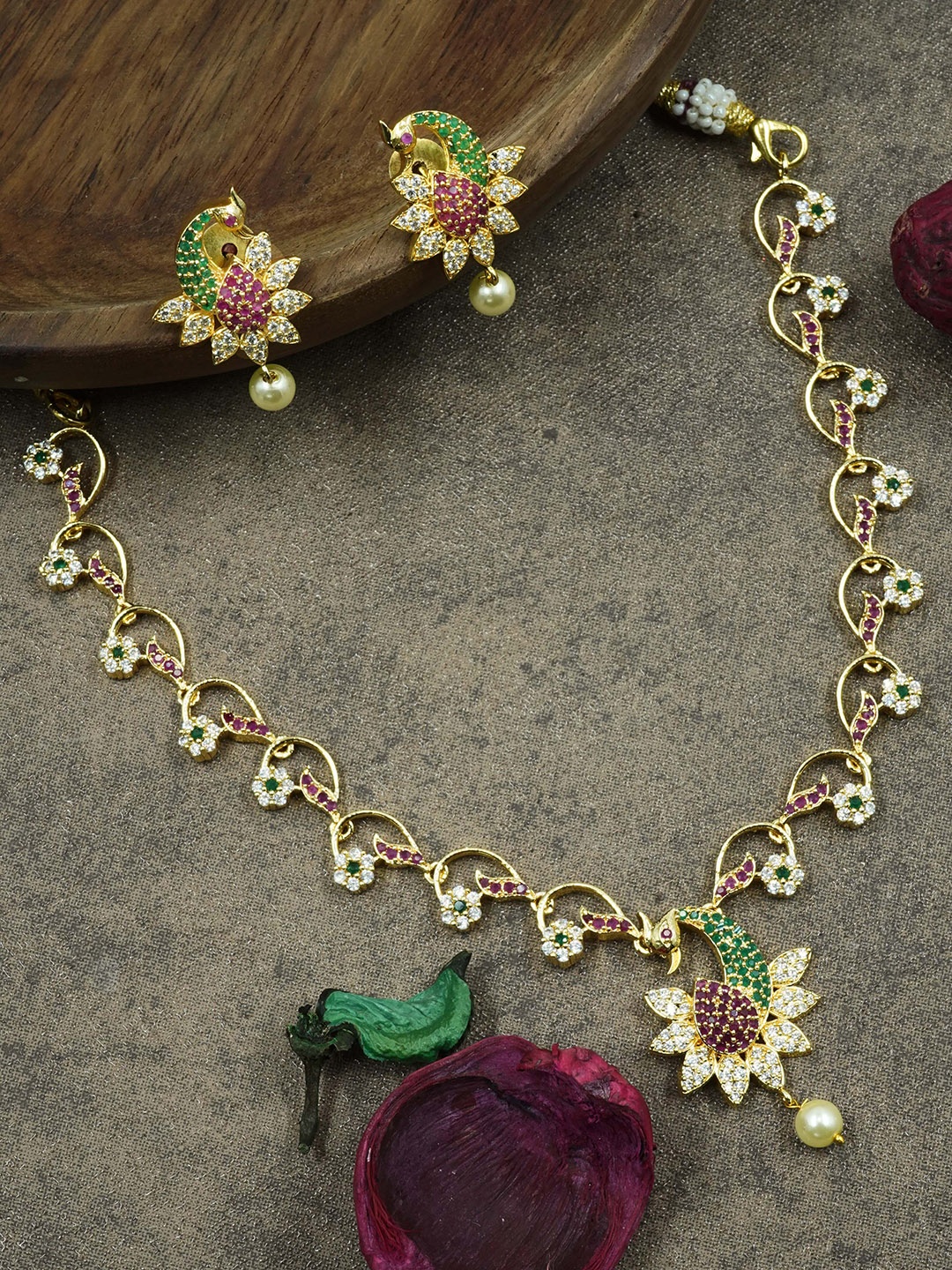 

GRIIHAM Gold-Plated CZ Stone-Studded Jewellery Set