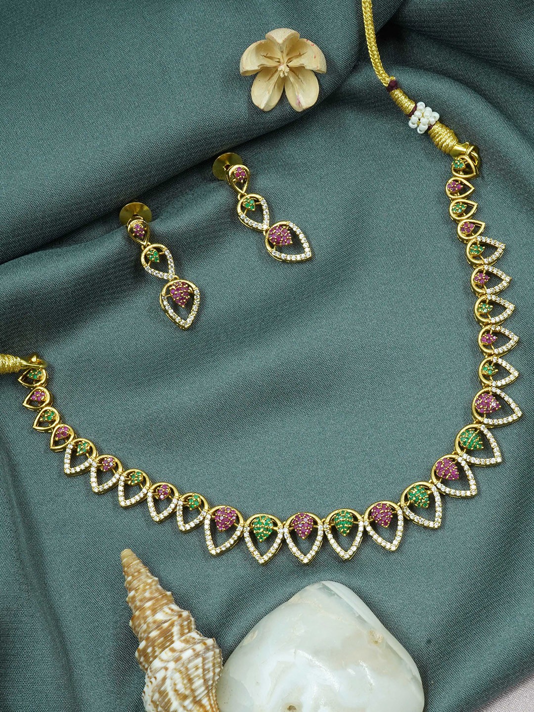 

GRIIHAM Gold-Plated American Diamond-Studded Jewellery Set