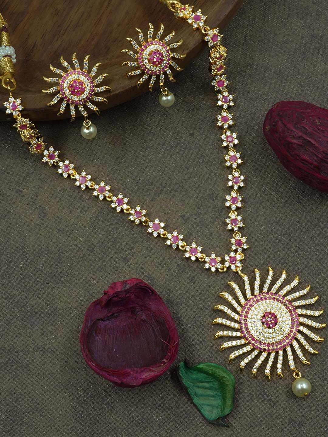 

GRIIHAM Gold-Plated CZ Stone-Studded Jewellery Set