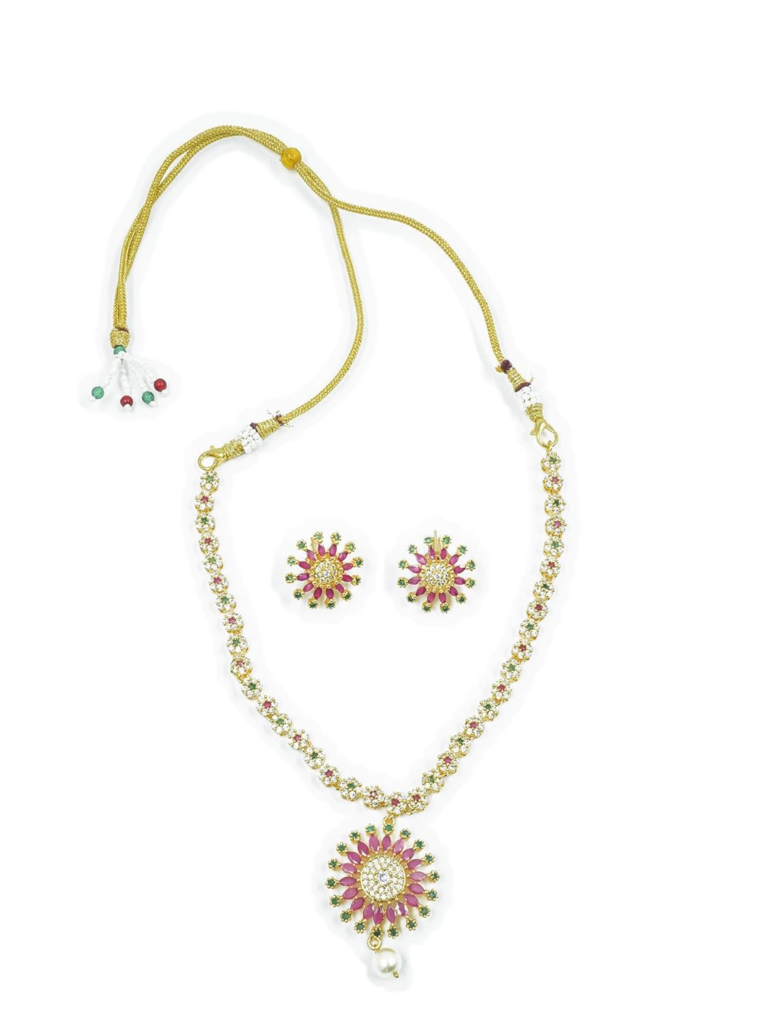 

GRIIHAM Gold-Plated CZ Stone-Studded Jewellery Set