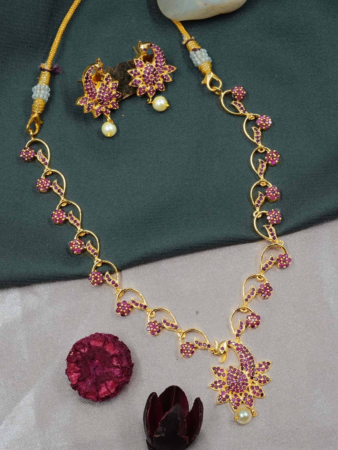 

GRIIHAM Gold-Plated Cubic Zirconia-Studded Necklace and Earrings Set