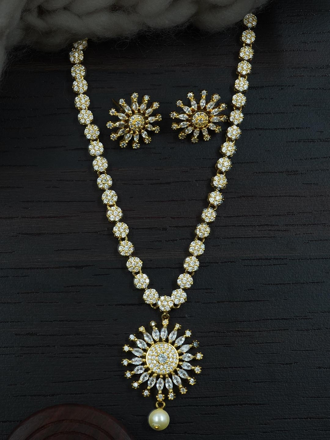 

GRIIHAM Gold-Plated Cubic Zirconia-Studded Necklace and Earrings Set