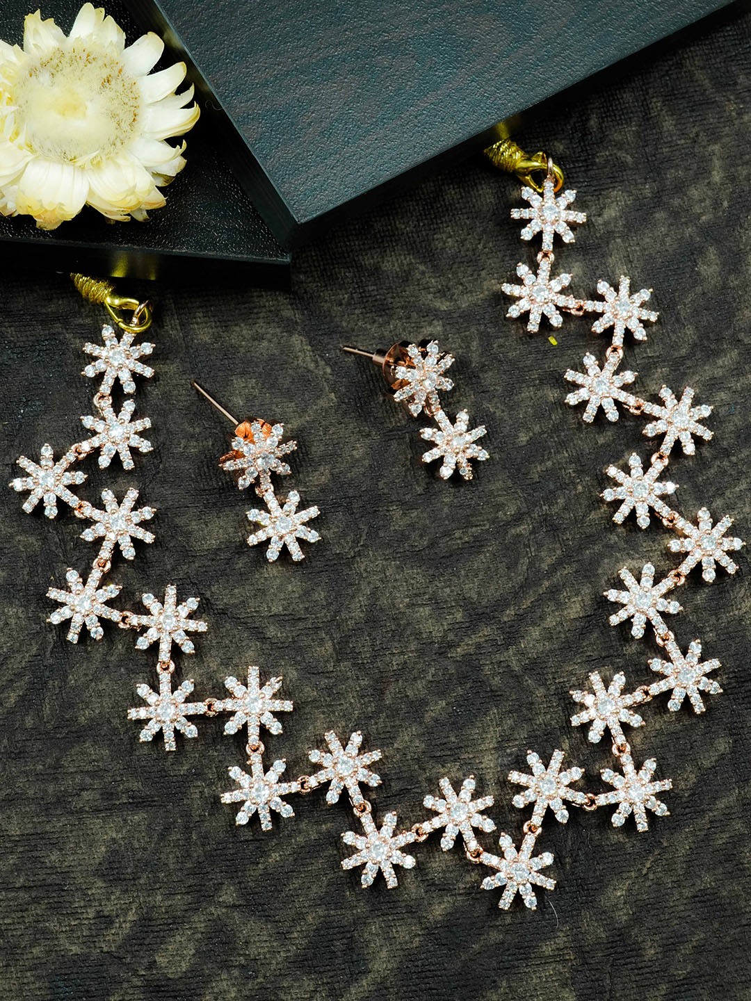 

GRIIHAM Gold-Plated Cubic Zirconia-Studded Necklace and Earrings Set, Rose gold
