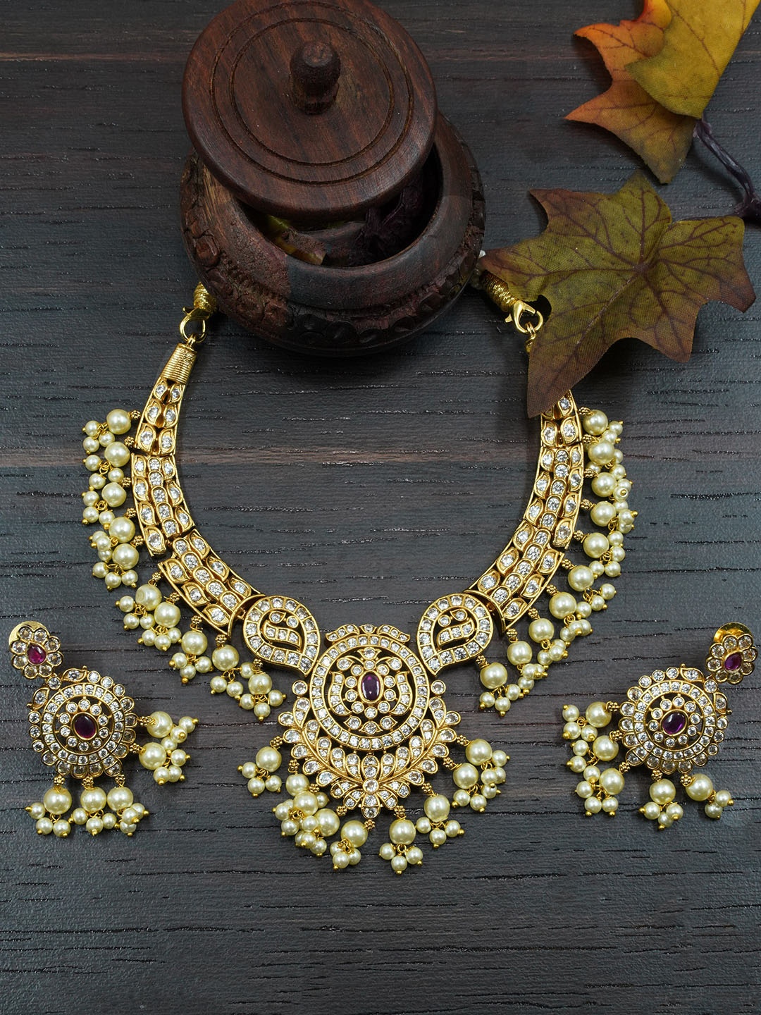 

GRIIHAM Gold-Plated AD Studded Jewellery Set