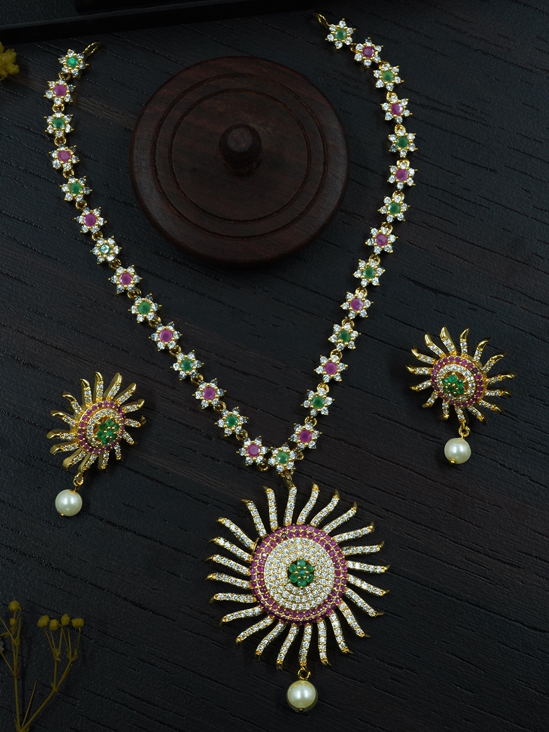 

GRIIHAM Gold-Plated CZ-Studded Jewellery Set
