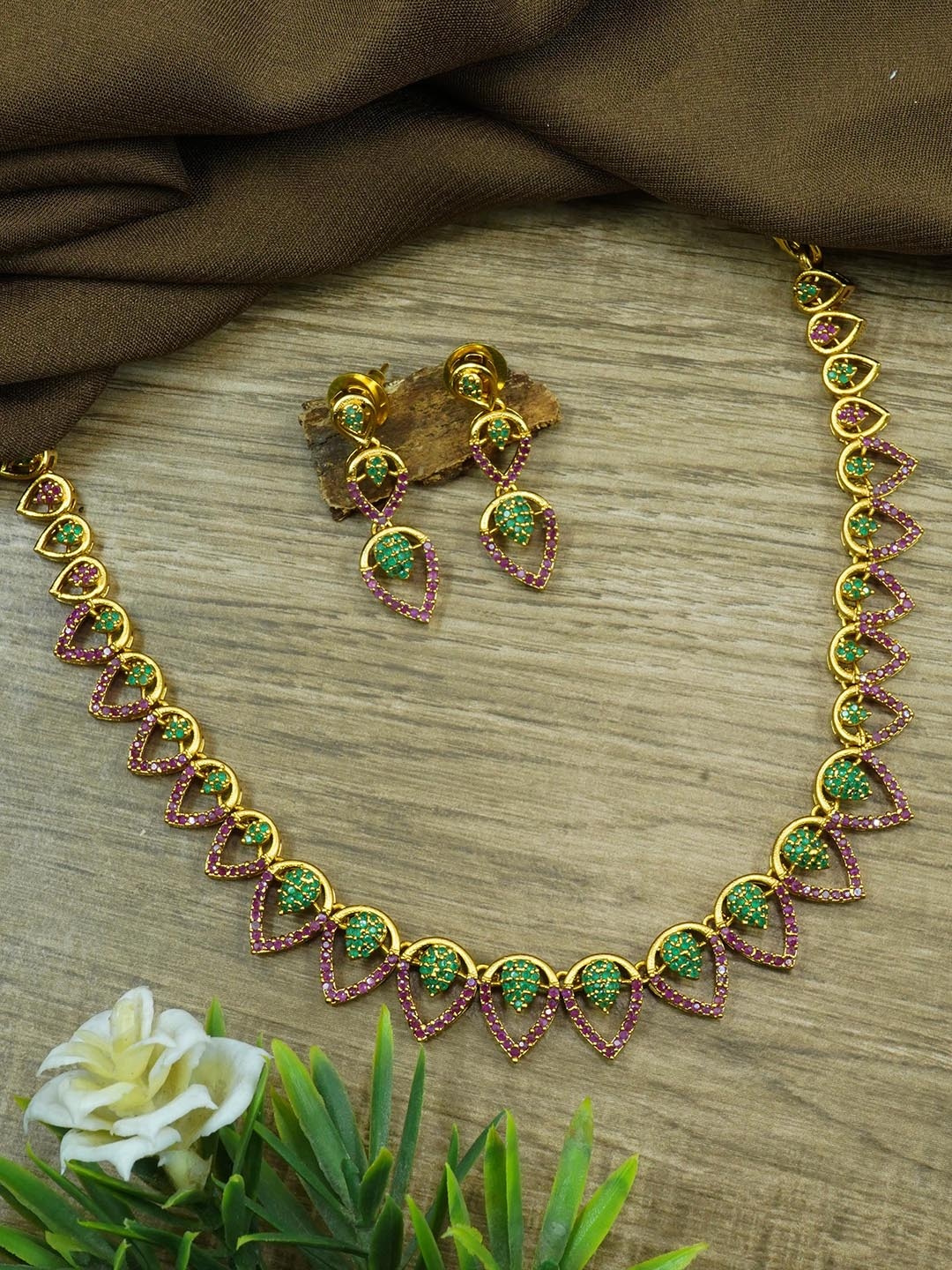 

GRIIHAM Gold-Plated AD Studded Jewellery Set
