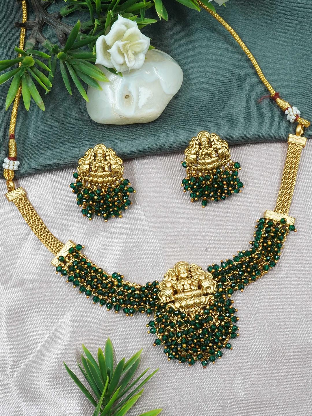 

GRIIHAM Gold-Plated CZ-Studded & Beaded Jewellery Set