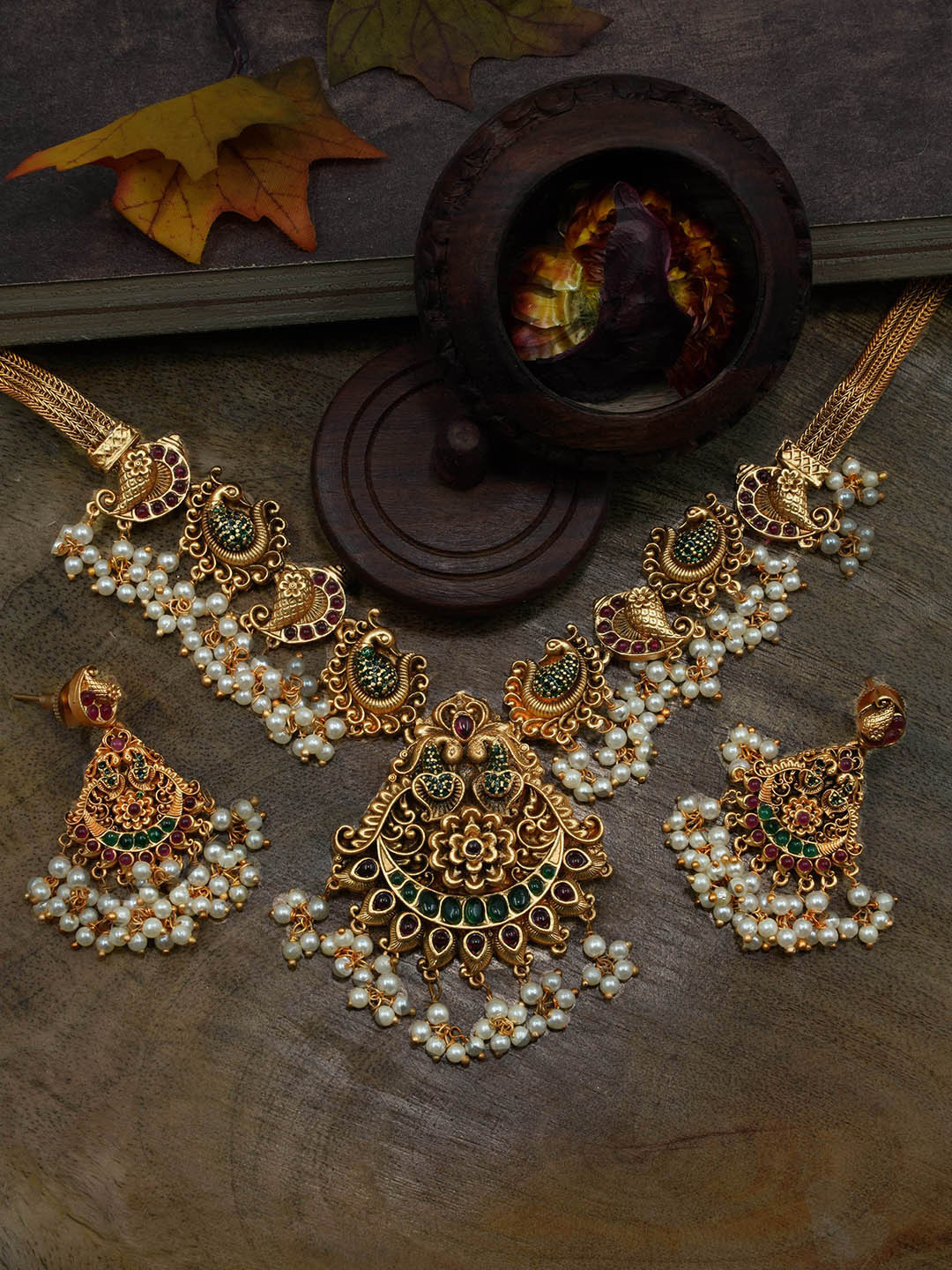 

GRIIHAM Gold-Plated AD-Studded & Pearl Beaded Jewellery Set