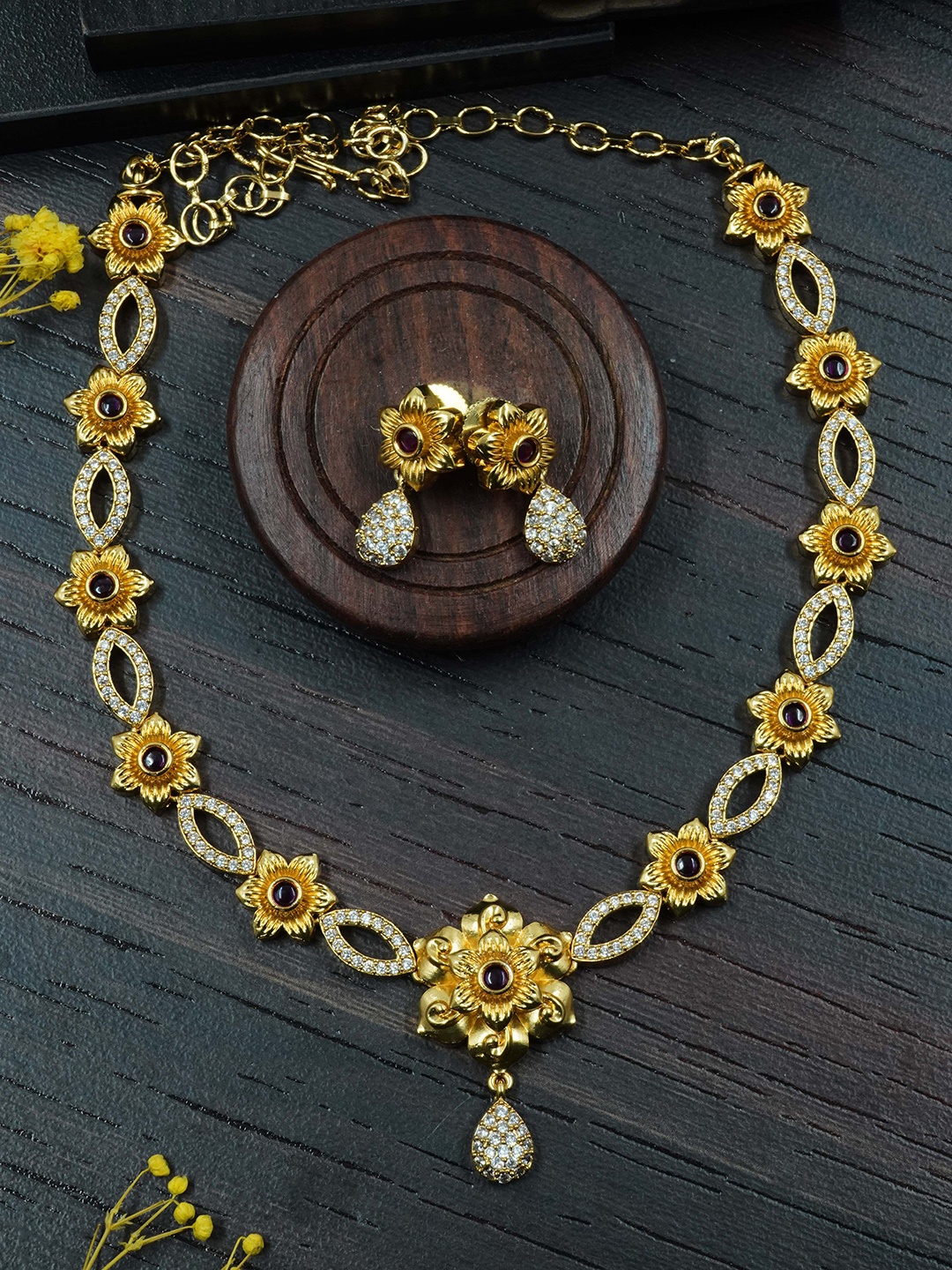 GRIIHAM Gold-Plated CZ-Studded Jewellery Set