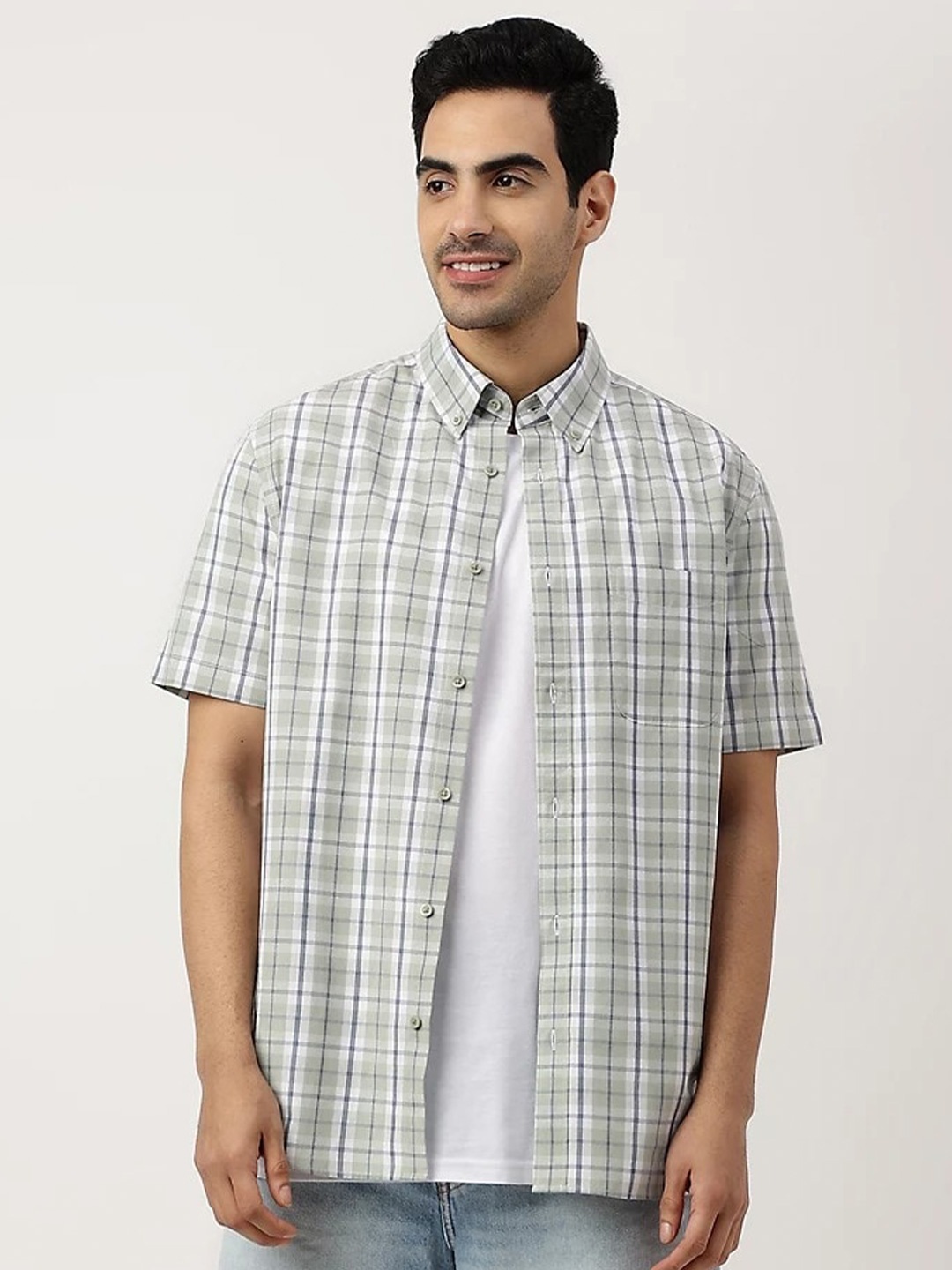 

Marks & Spencer Checked Cotton Casual Shirt, Green