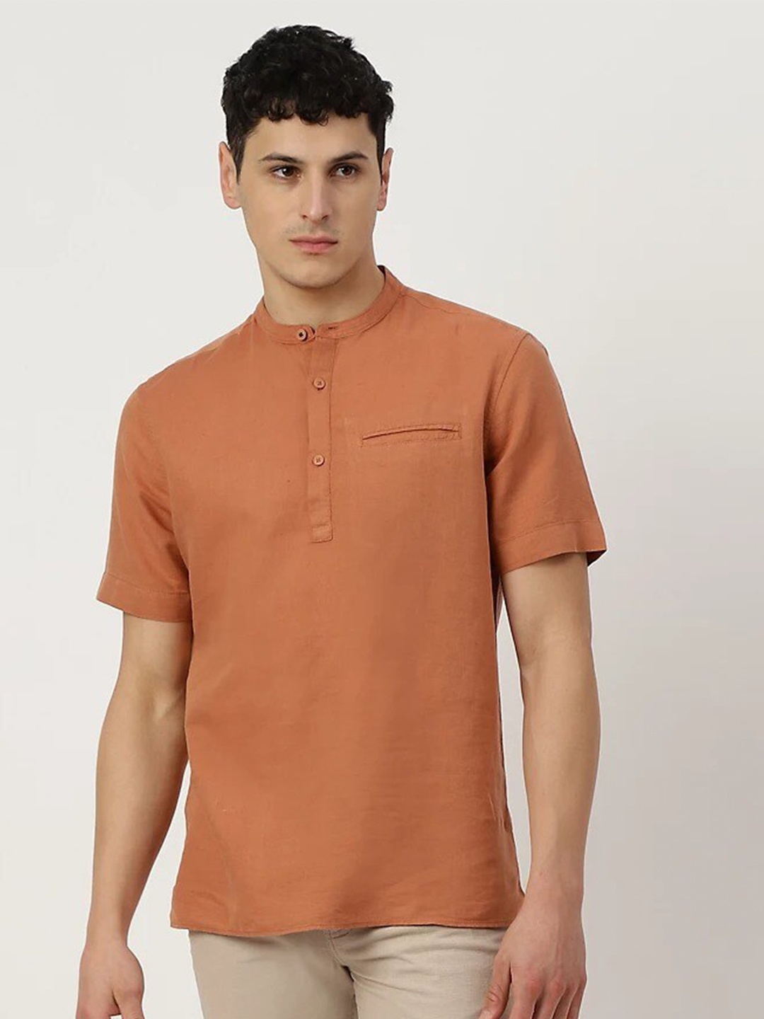 

Marks & Spencer Mandarin Collar Cotton Casual Shirt, Peach