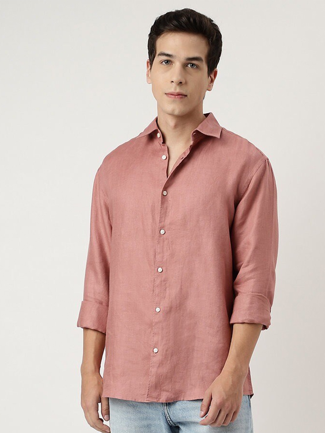 

Marks & Spencer Spread Collar Pure Linen Casual Shirt, Pink