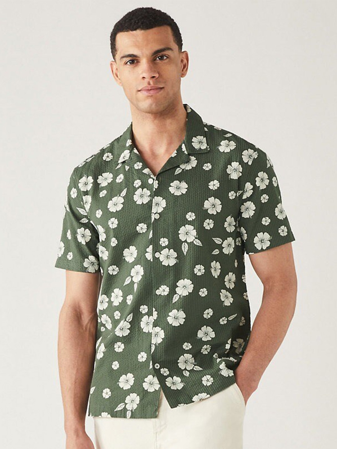 

Marks & Spencer Floral Printed Pure Cotton Casual Shirt, Green