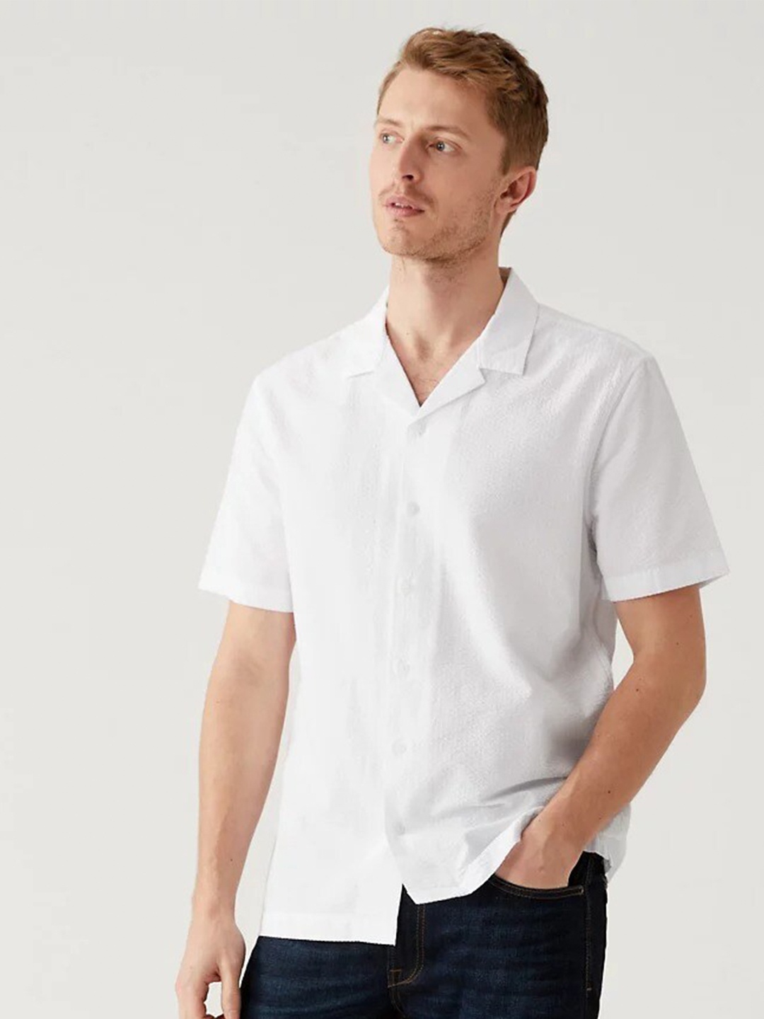 

Marks & Spencer Spread Collar Pure Cotton Casual Shirt, White