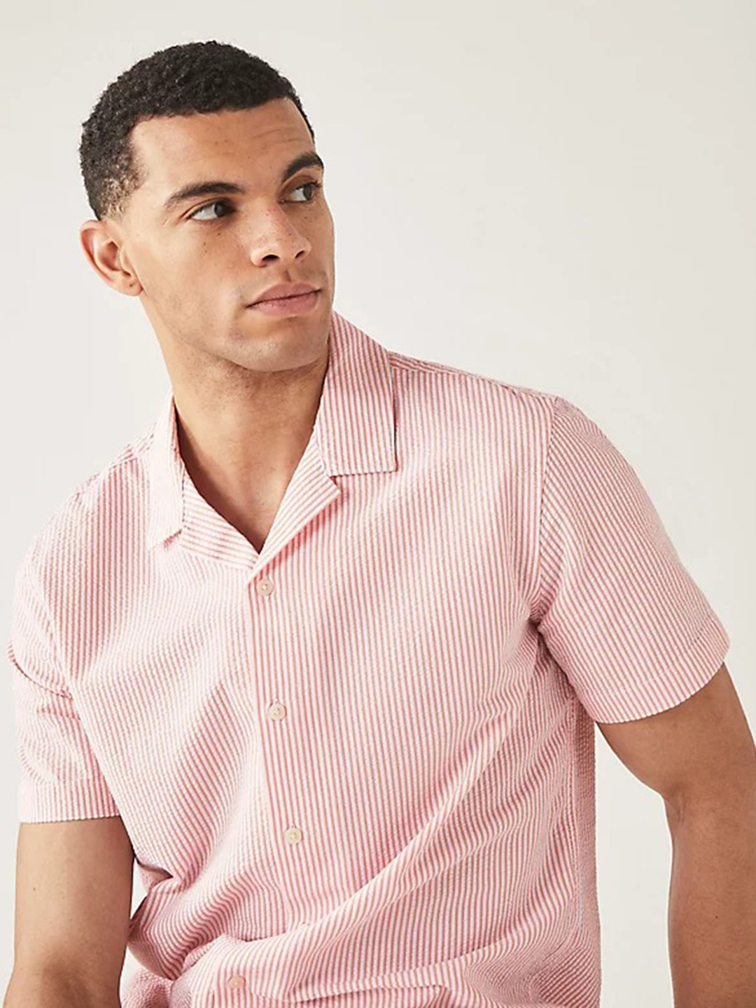 

Marks & Spencer Men Opaque Striped Casual Shirt, Coral