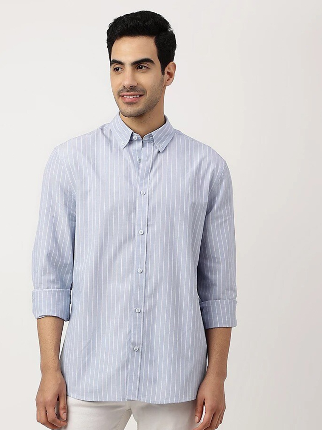 

Marks & Spencer Vertical Striped Button-Down Collar Pure Cotton Casual Shirt, Blue