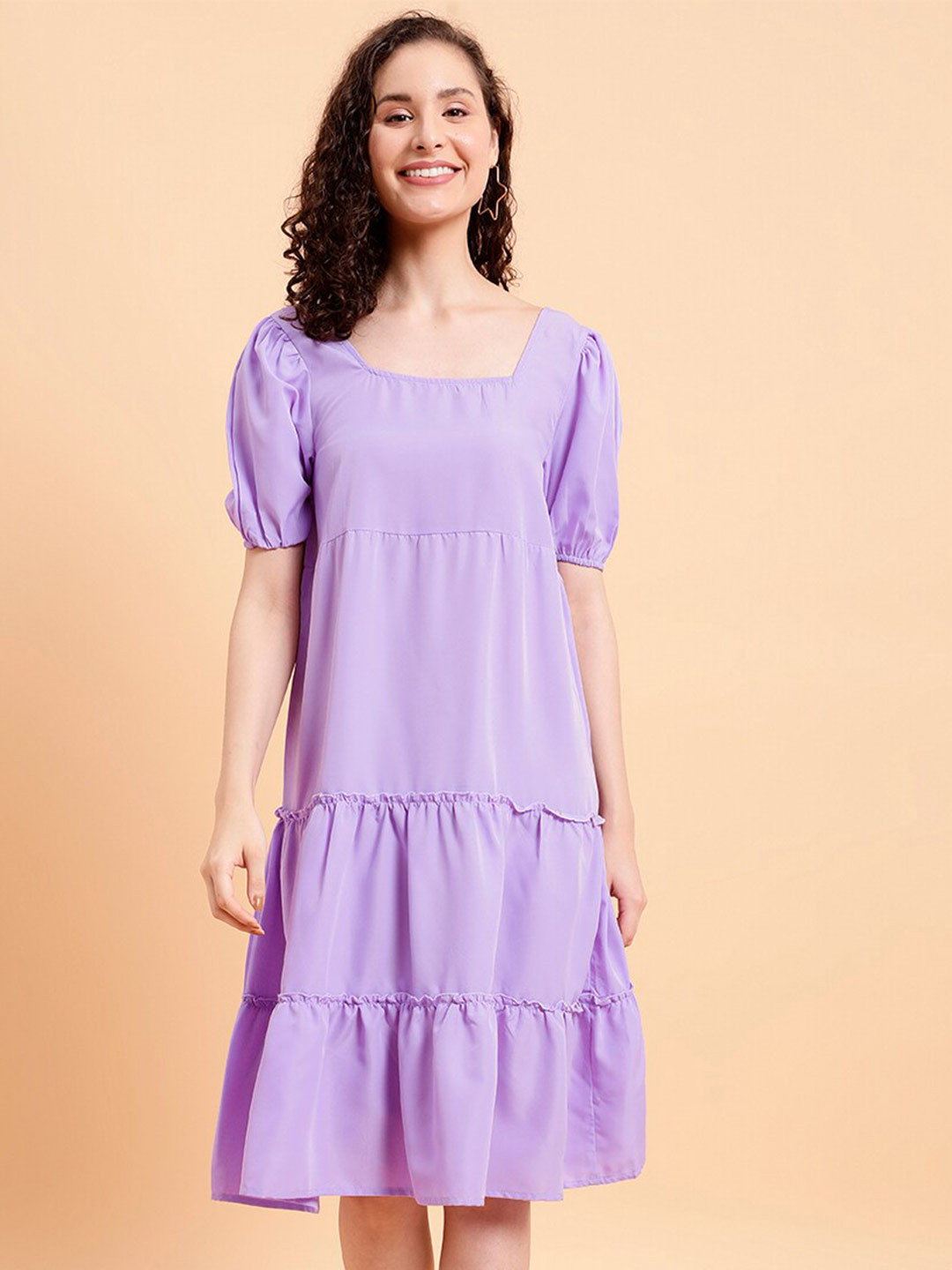 

MINT STREET Square Neck Tiered Fit & Flare Midi Dress, Lavender