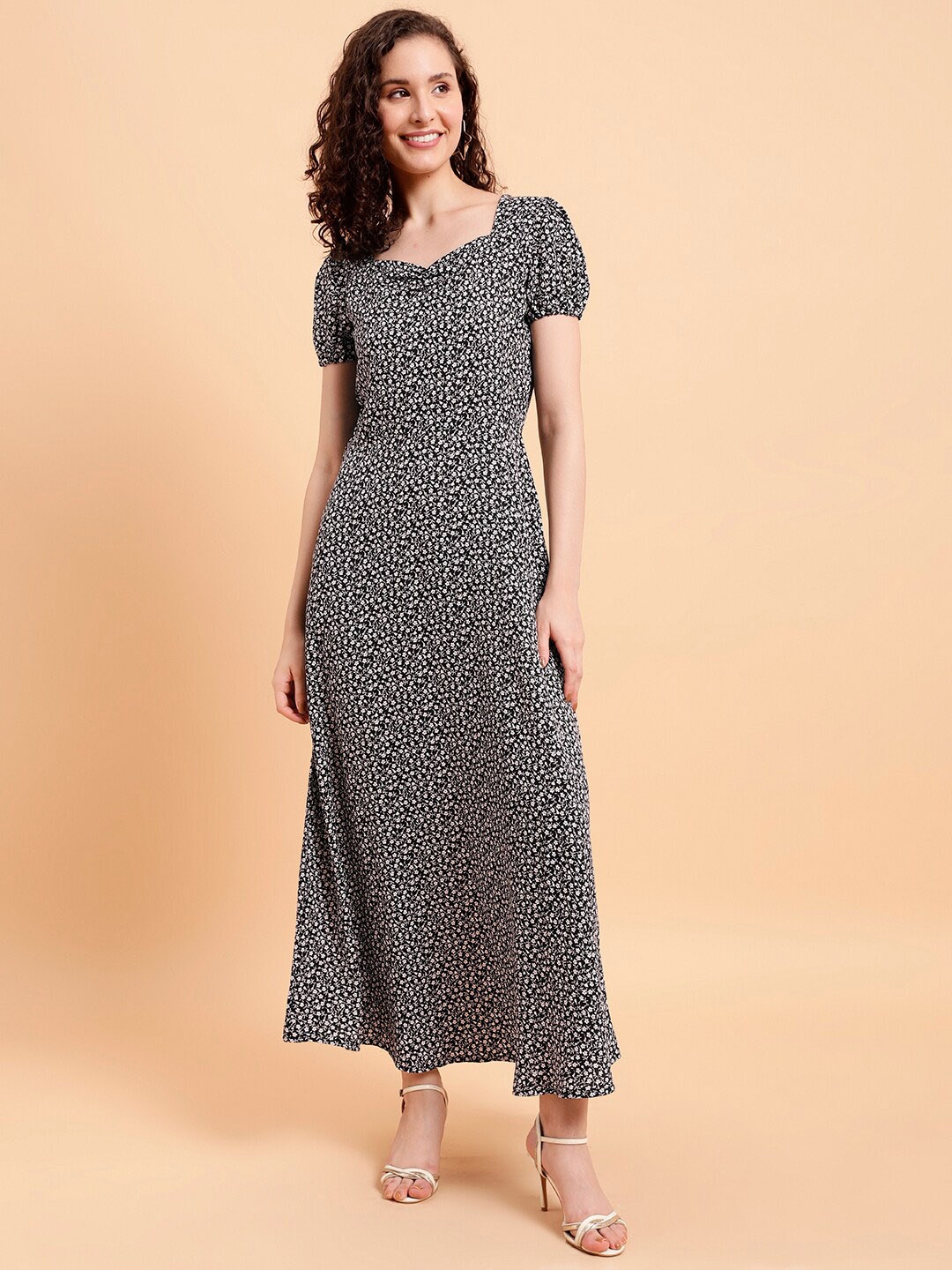 

MINT STREET Floral Print Crepe A-Line Dress, Black