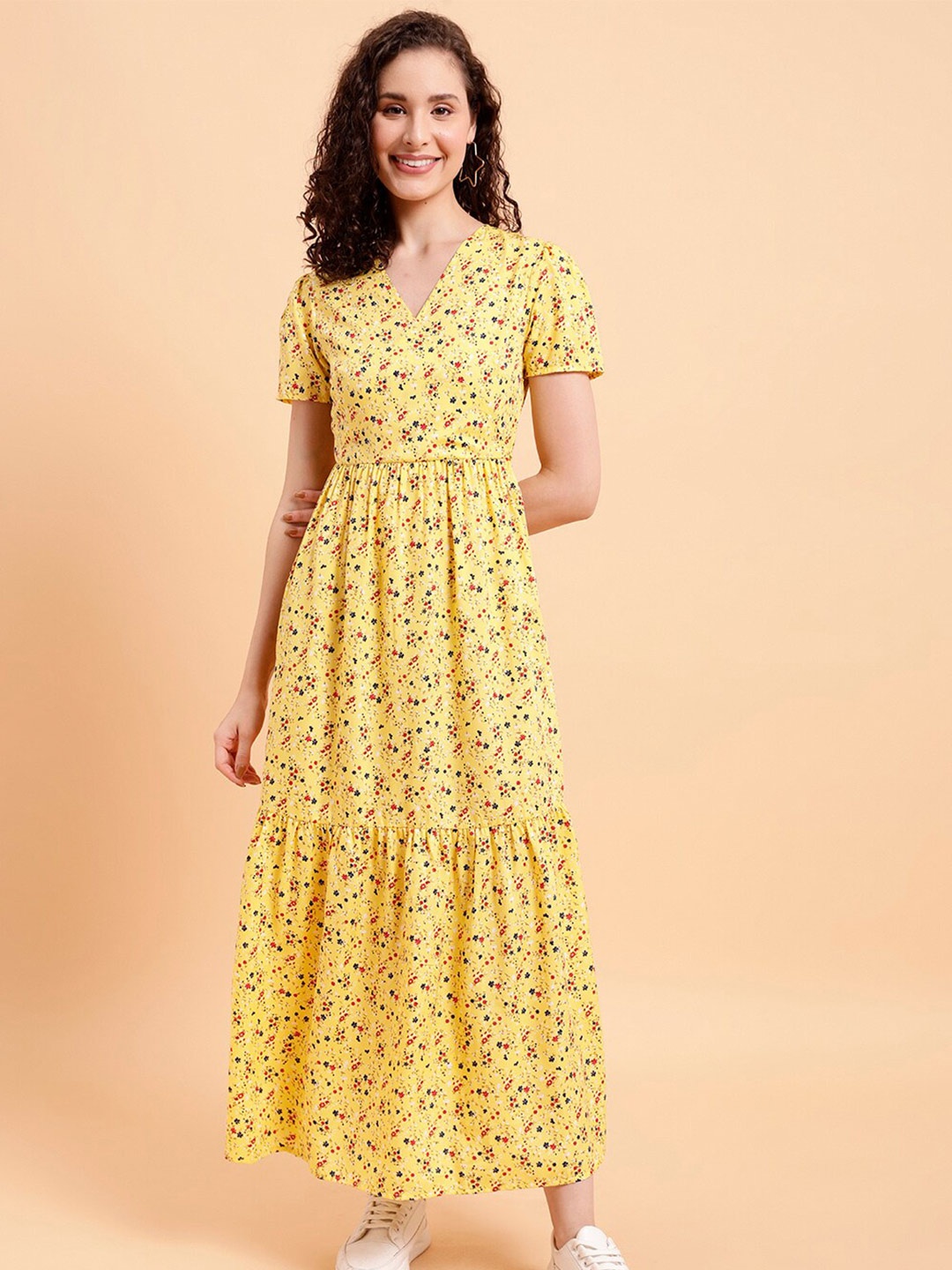 

MINT STREET Floral Print Crepe Fit and Flare Dress, Yellow