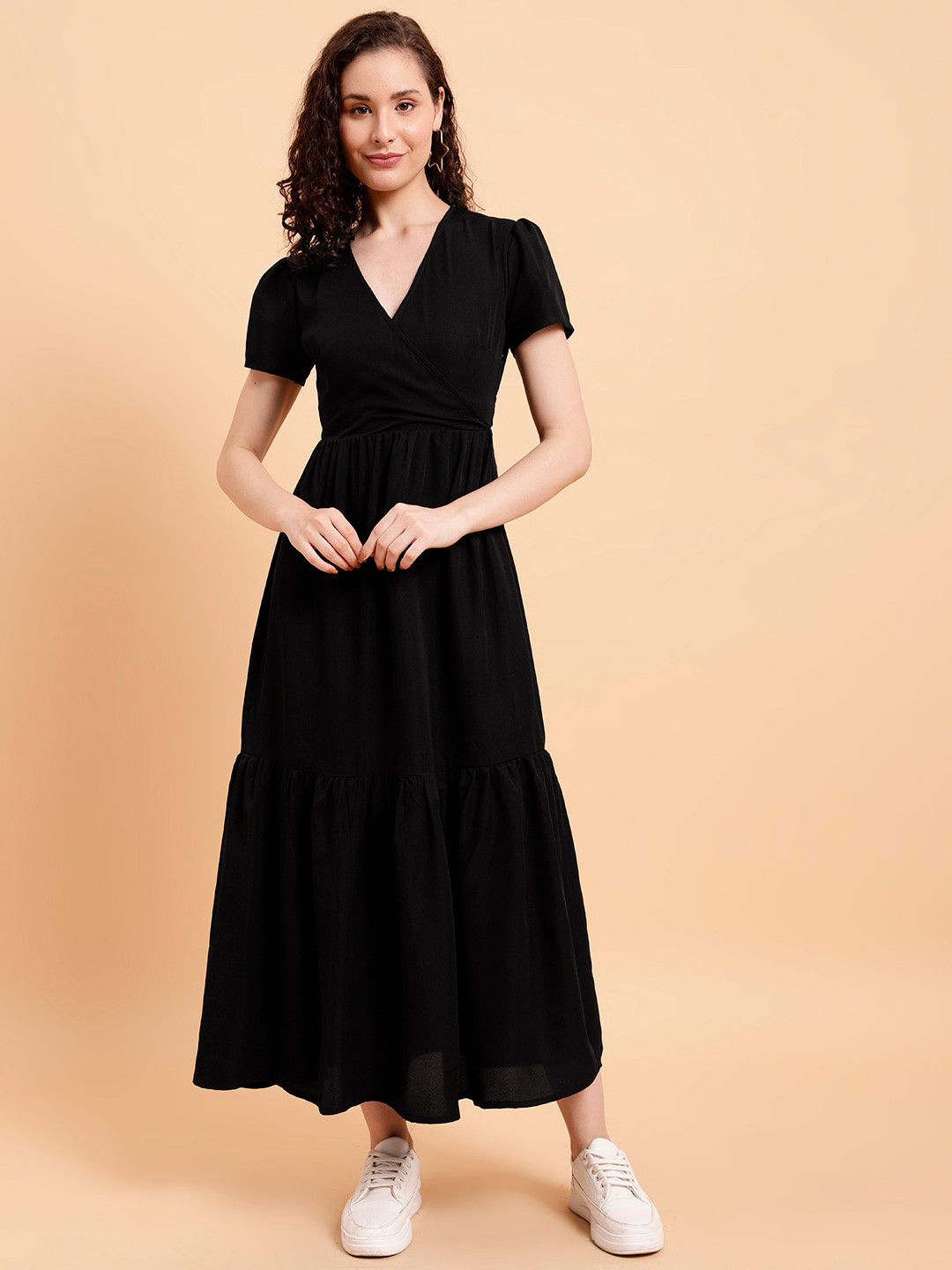 

MINT STREET V-Neck Crepe Maxi Dress, Black