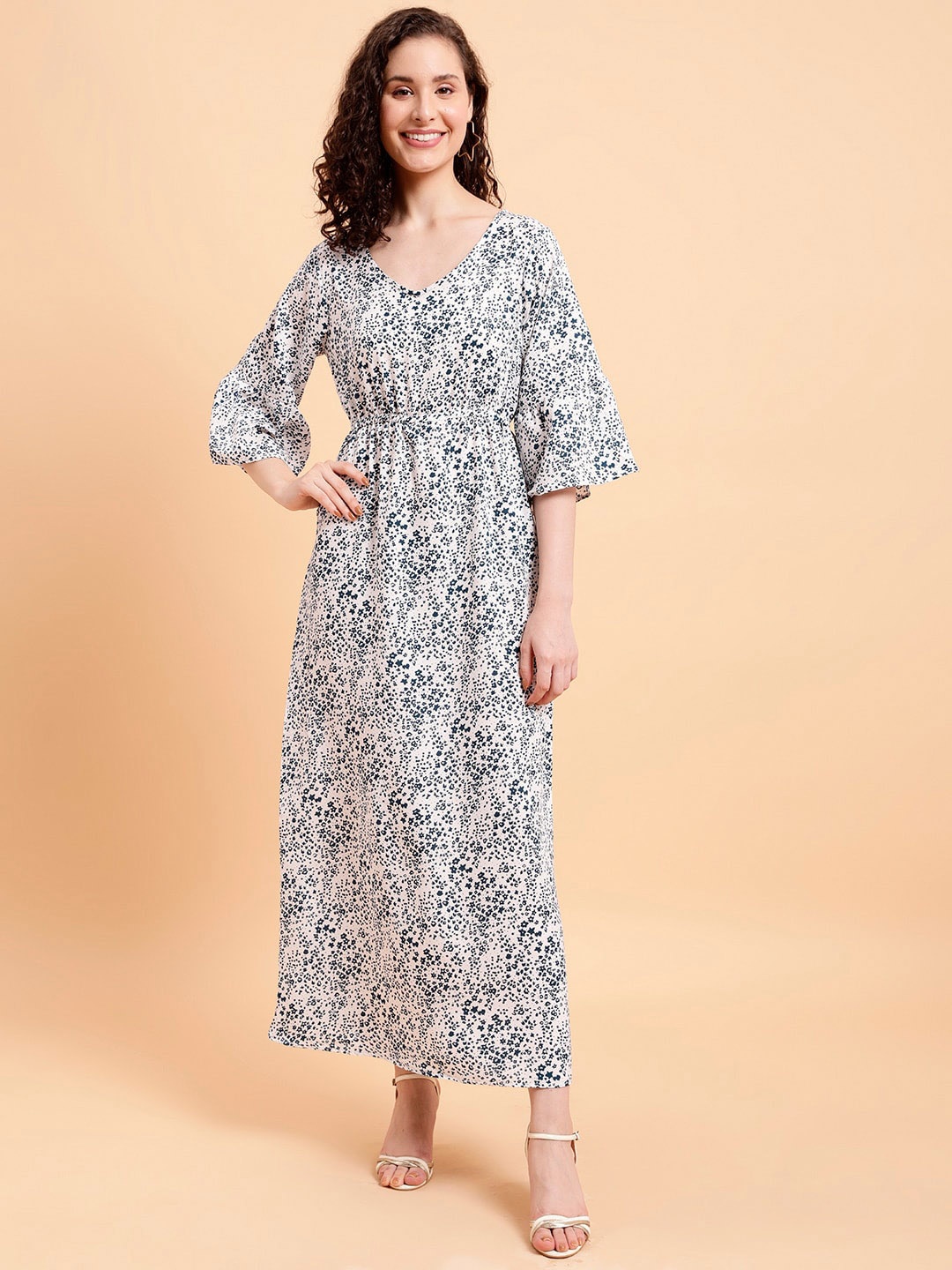 

MINT STREET V-Neck Printed Crepe Maxi Dress, Beige