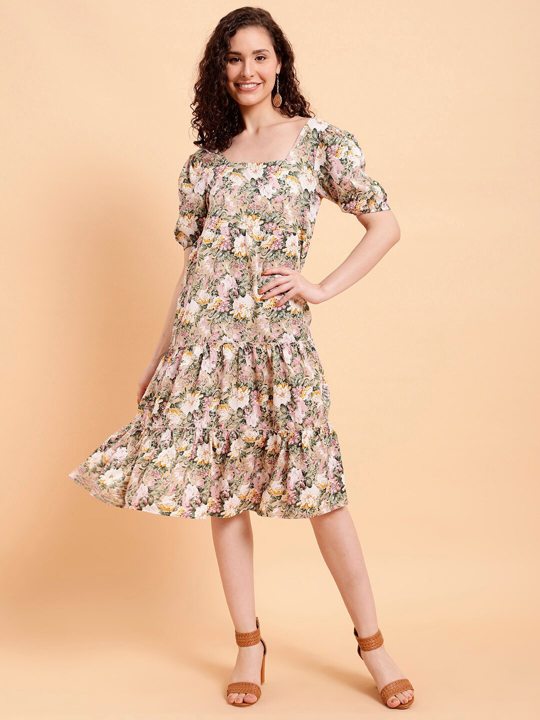 

MINT STREET Floral Print Crepe Sheath Midi Dress, Cream