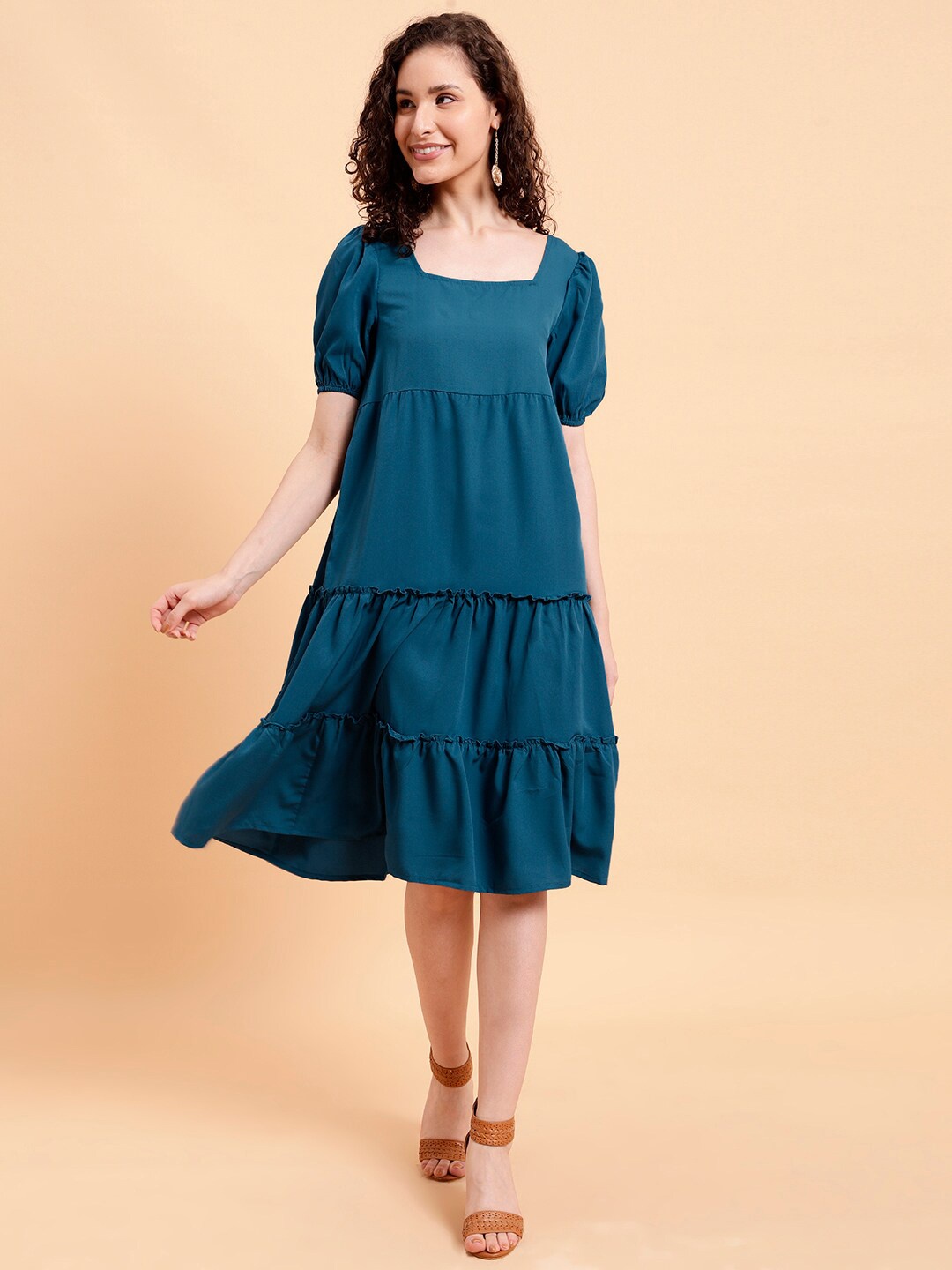 

MINT STREET Square Neck Crepe A-Line Maxi Dress, Teal