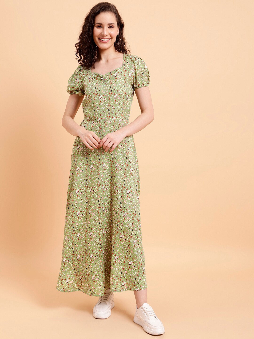 

MINT STREET Floral Printed Sweetheart Neck A-Line Maxi Dress, Sea green