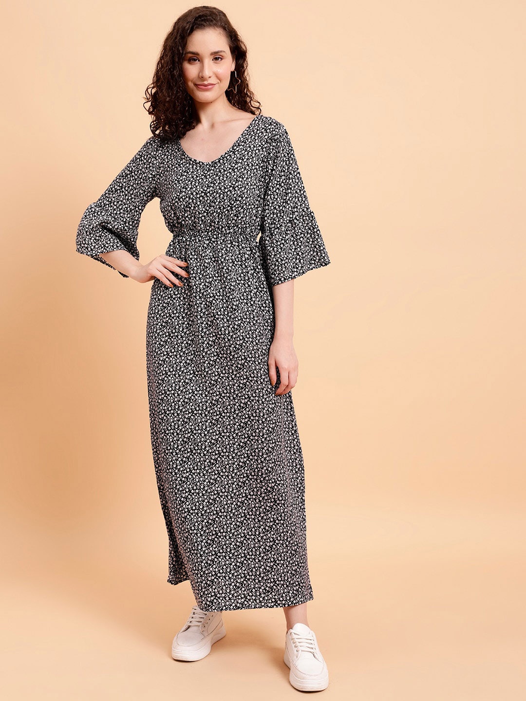 

MINT STREET V-Neck Print Crepe Maxi Dress, Black