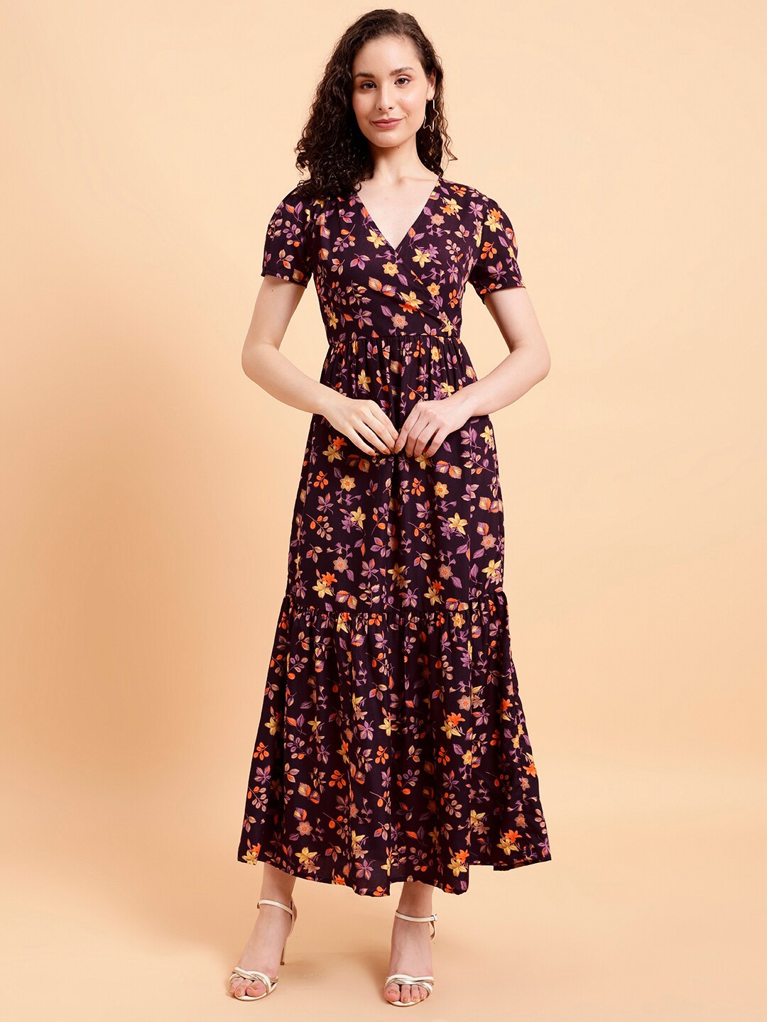 

MINT STREET Floral Printed V-Neck A-Line Maxi Dress, Purple