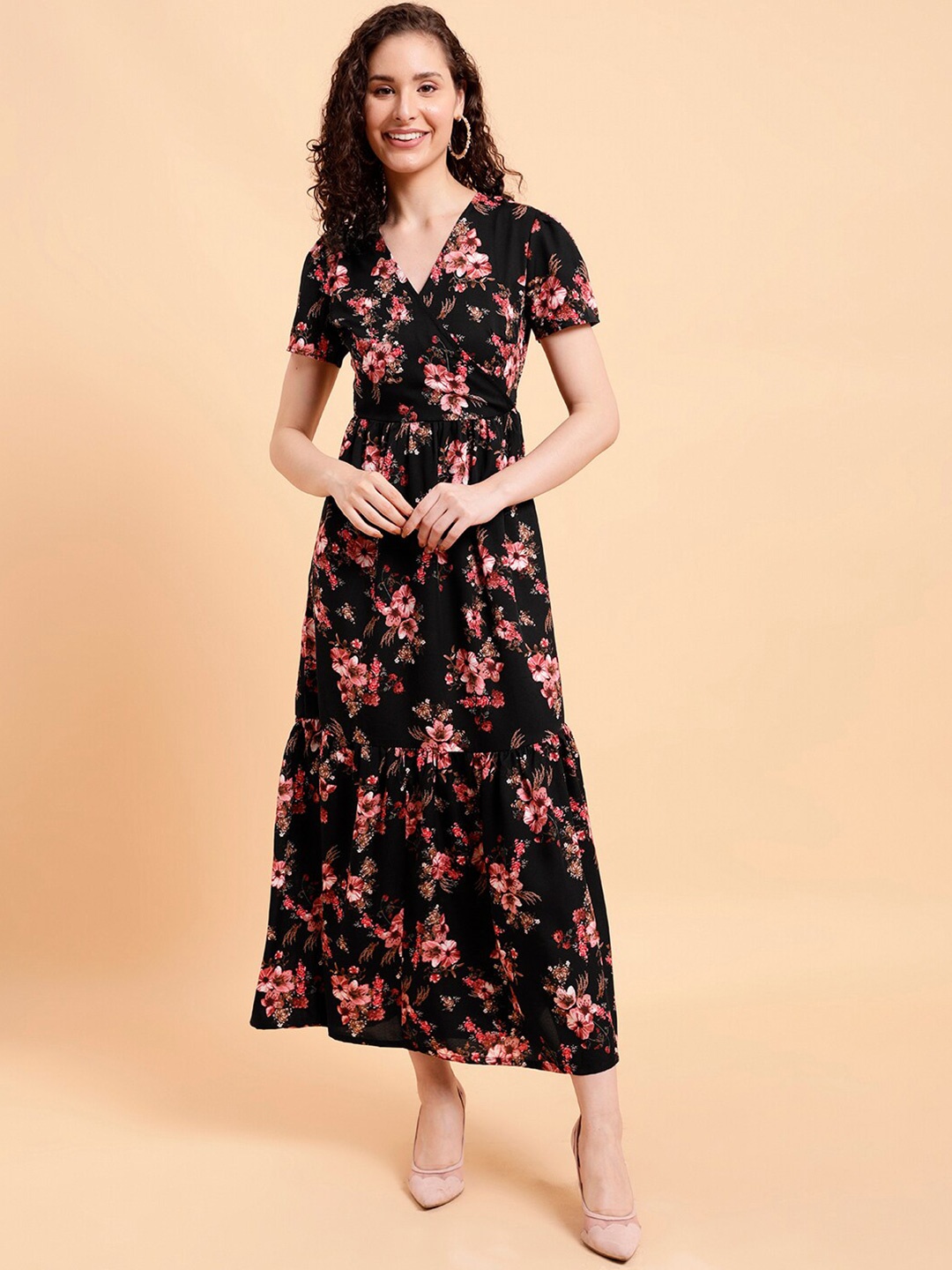 

MINT STREET V-Neck Floral Print Crepe Sheath Dress, Black